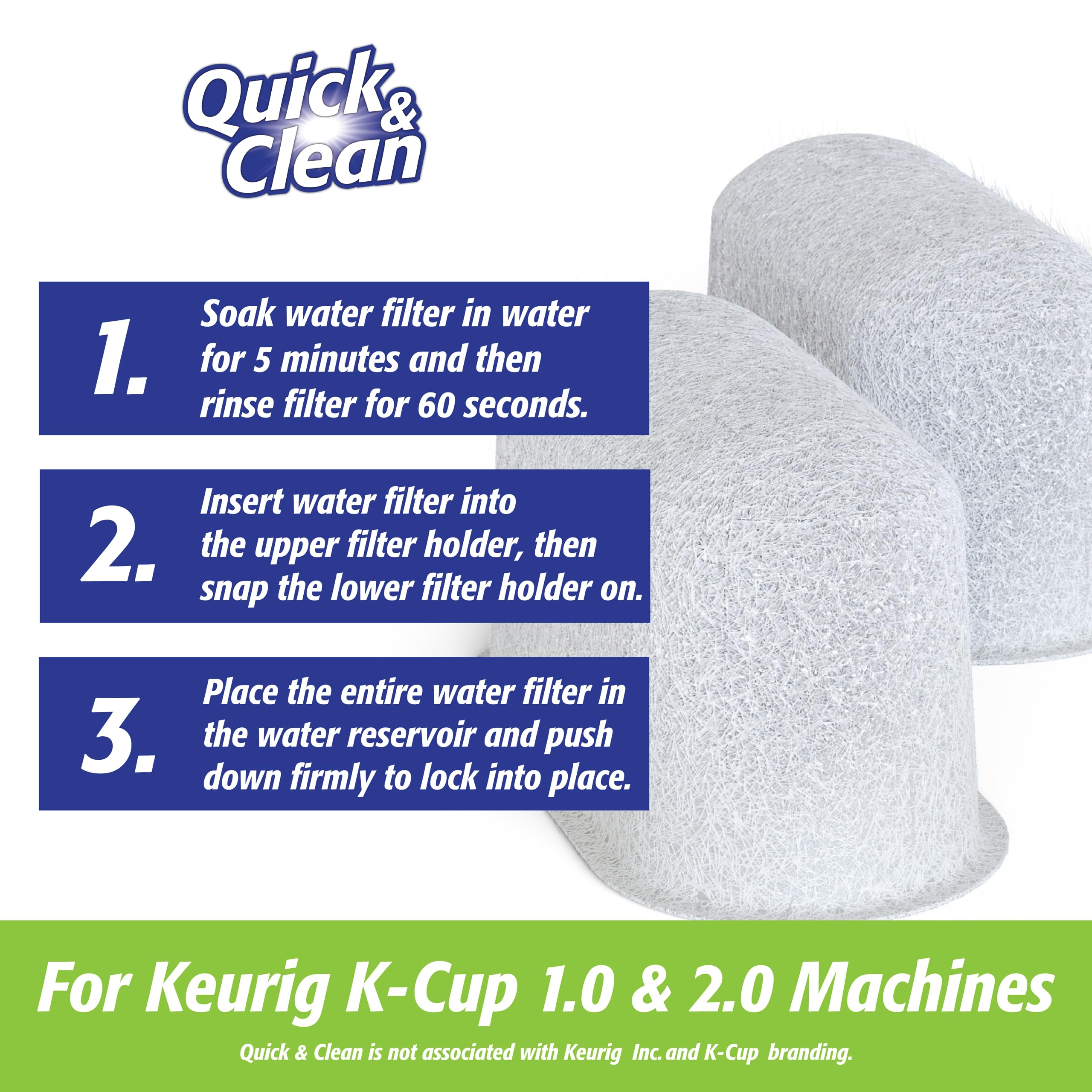 Quick & Clean 4-Pack Of Cleaning Cups + 2 Filters With Descaler Bundle (2 Total Uses) - 2.0 Compatible, Descaling Solution For K