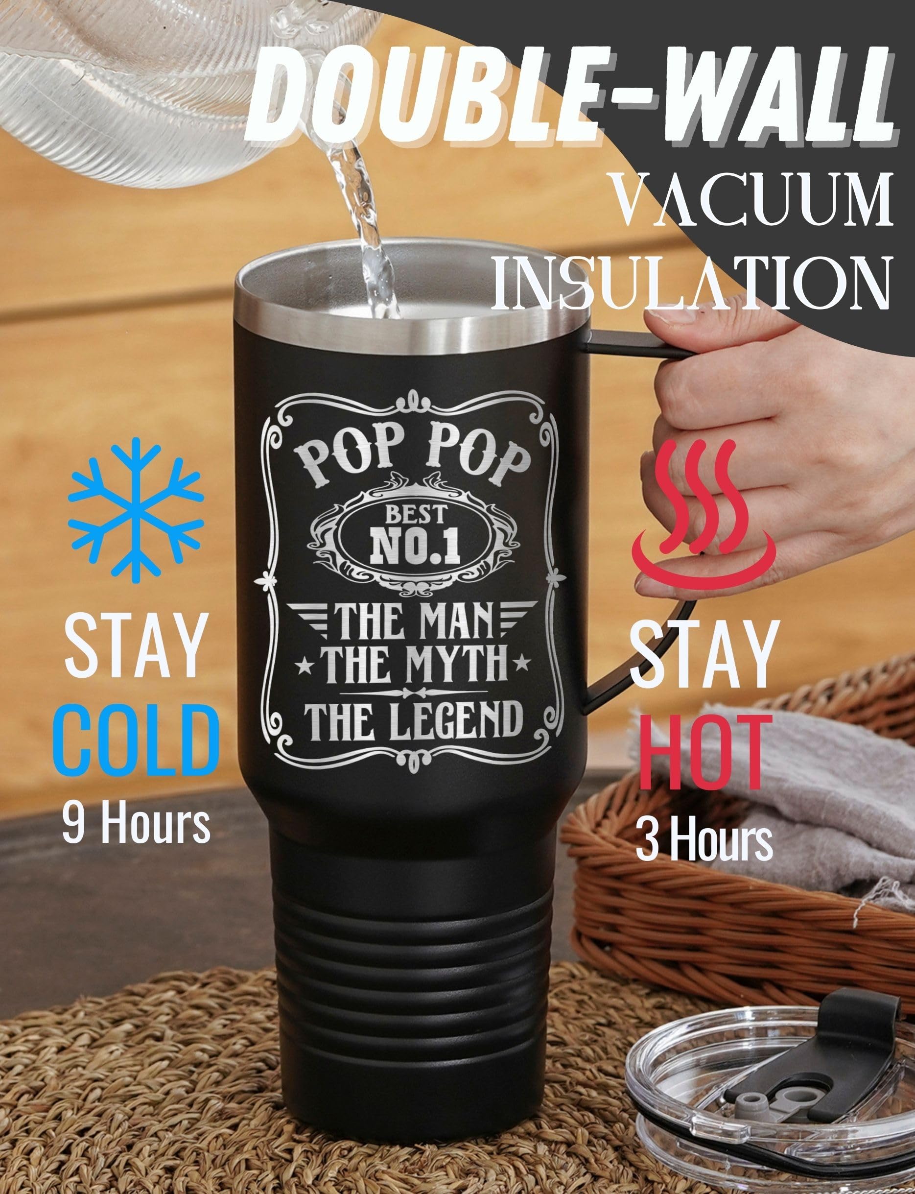 Onebttl Grandpa 40Oz Tumbler With Handle, Presents From Grandkids For Father'S Day, Christmas, Birthday, Retirement, Stainless S