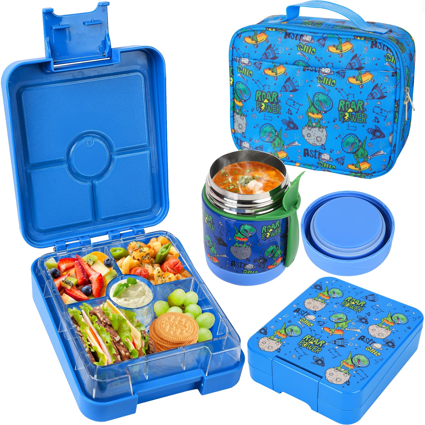 Pawtong Bento Lunch Box Set With 10oz Soup Thermo, Leak-proof Lunch Containers with 4 Compartment, Kids Hot Thermo Food Jar/Insu