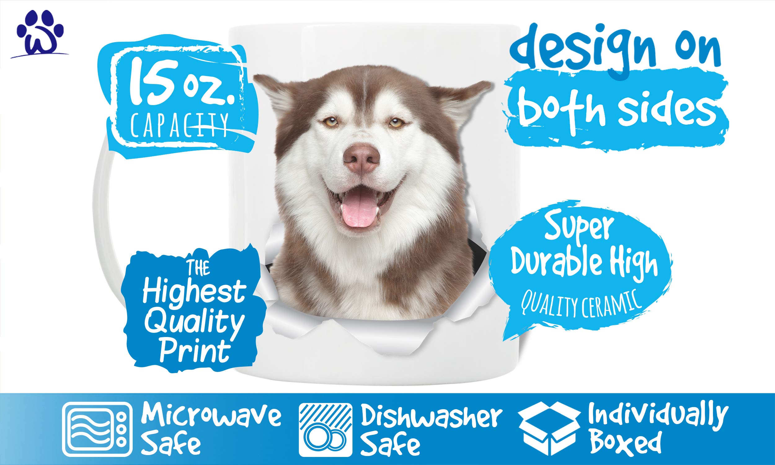Happy Siberian Husky Coffee Mug - Ceramic Husky Mug - Perfect Dog Lover Gift - Cute Novelty Coffee Mug Present - Great Birthday