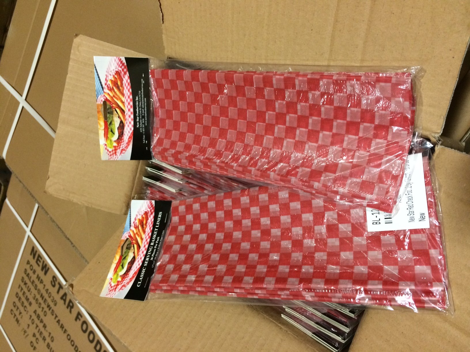 New Star Foodservice 44263 Red Check Food Basket Liners, 12 By 12-Inch, Set Of 36