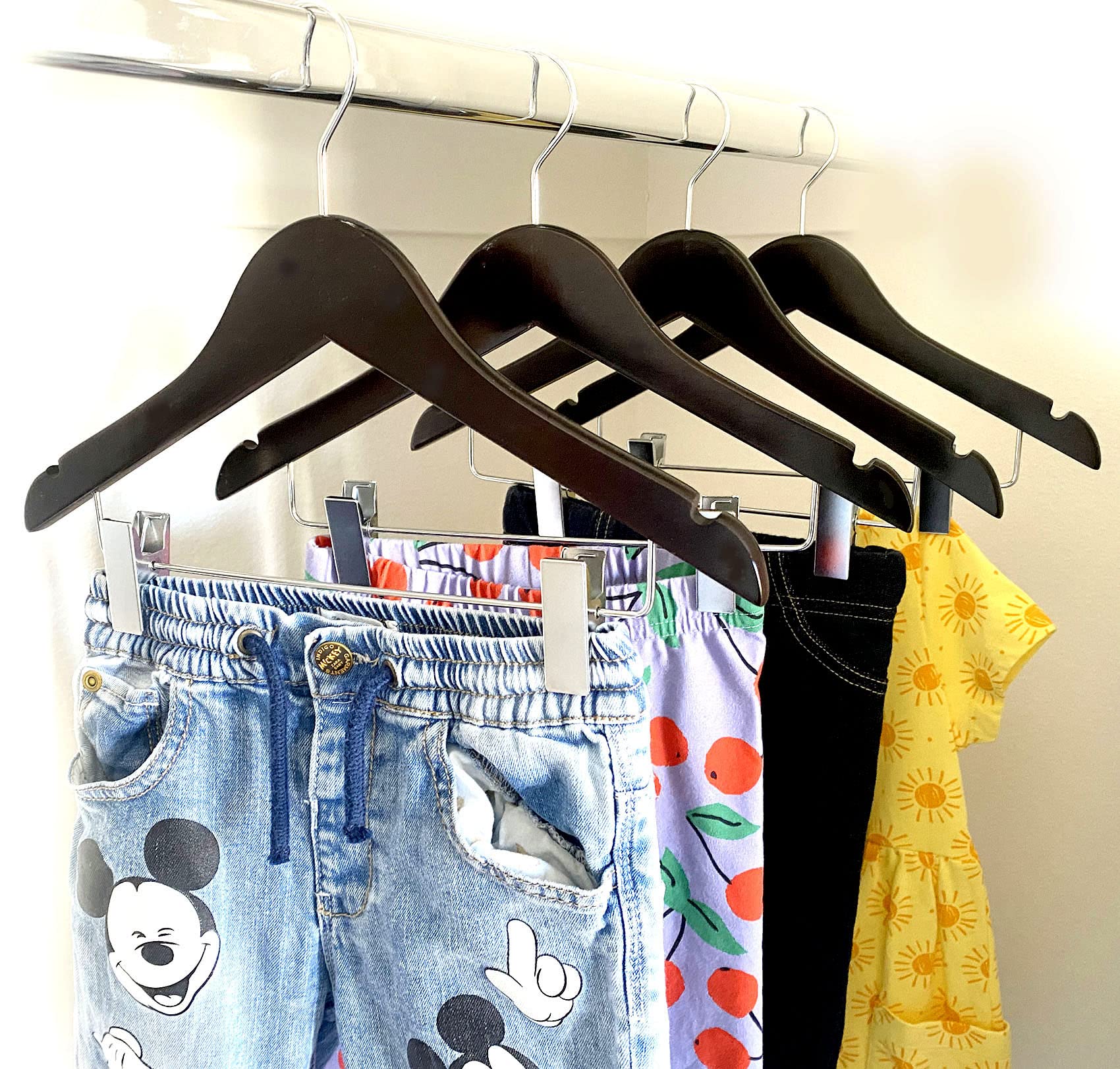 Kids Hangers With Metal Clips Pant Bar 4T-10 (Espresso Wood)