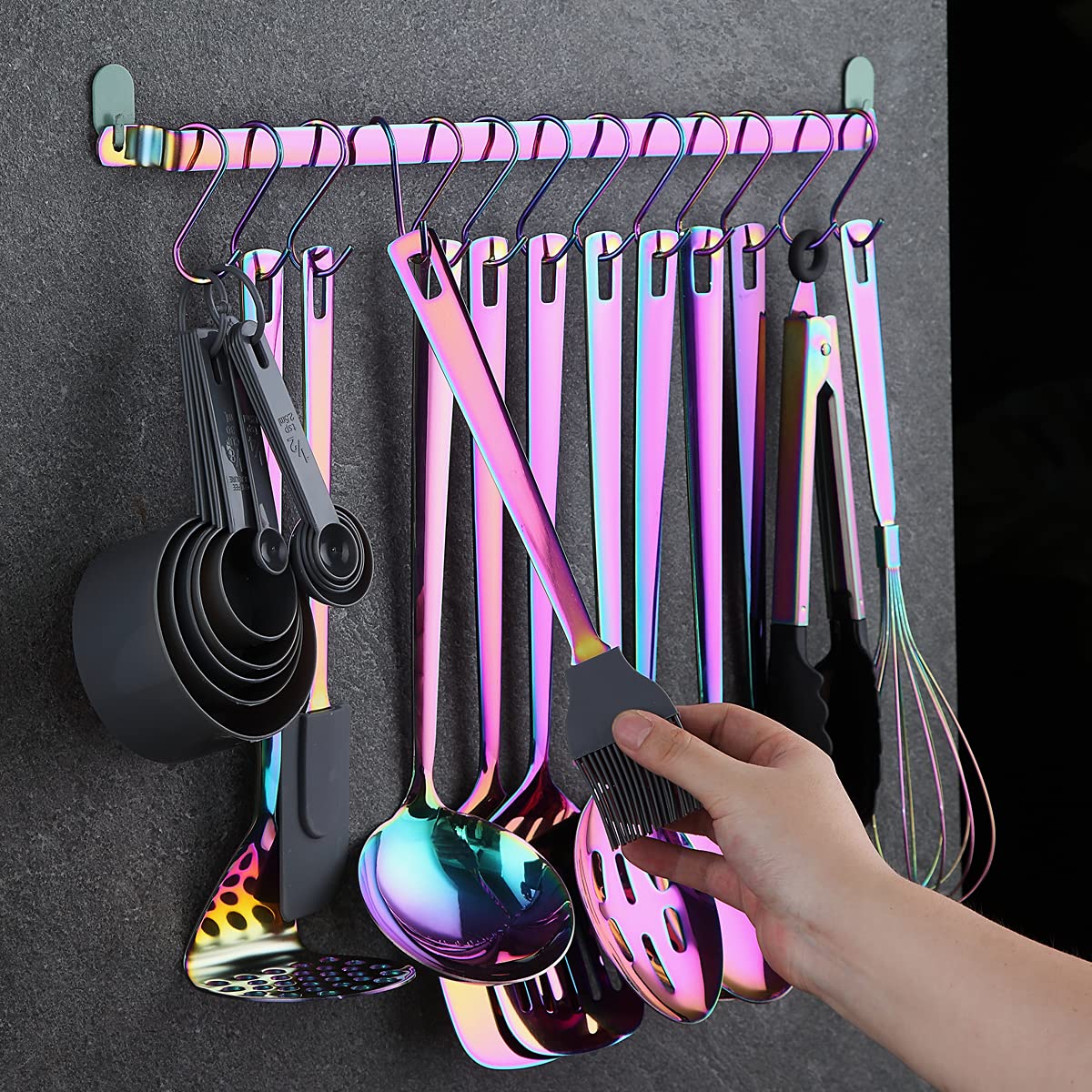Rainbow cooking Utensils Set  Kyraton Stainless Steel 37 Pieces Kitchen Utensils Set with Titanium colorful Plating  Kitchen Tool gadgets Set with Utensil Rack Heat Resistant Dishwasher Safe