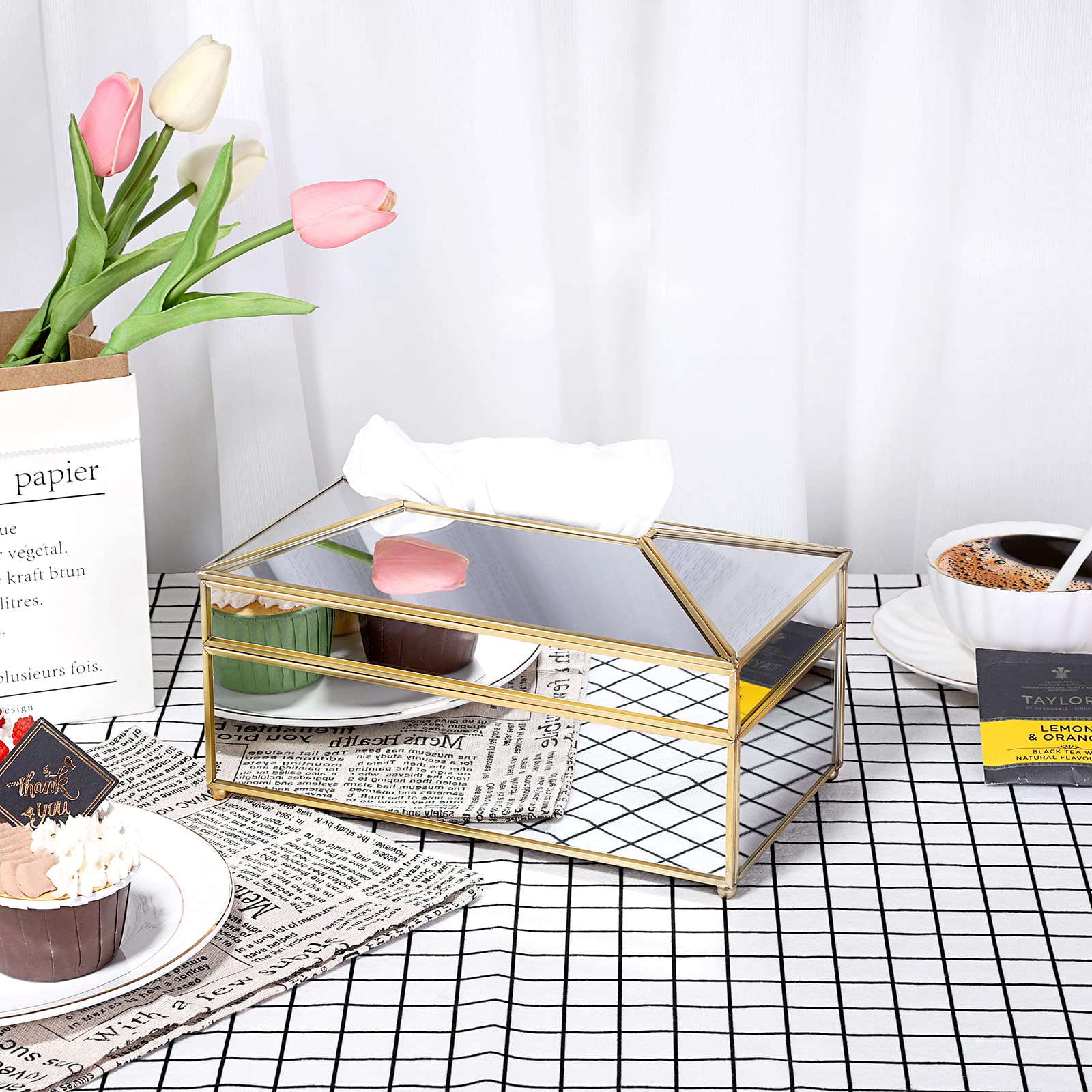 Sumnacon Rectangular Mirror Glass Paper Tissue Box, Decorative Glass Napkin Storage Box, Facial Tissue Holder For Dresser, Bathr