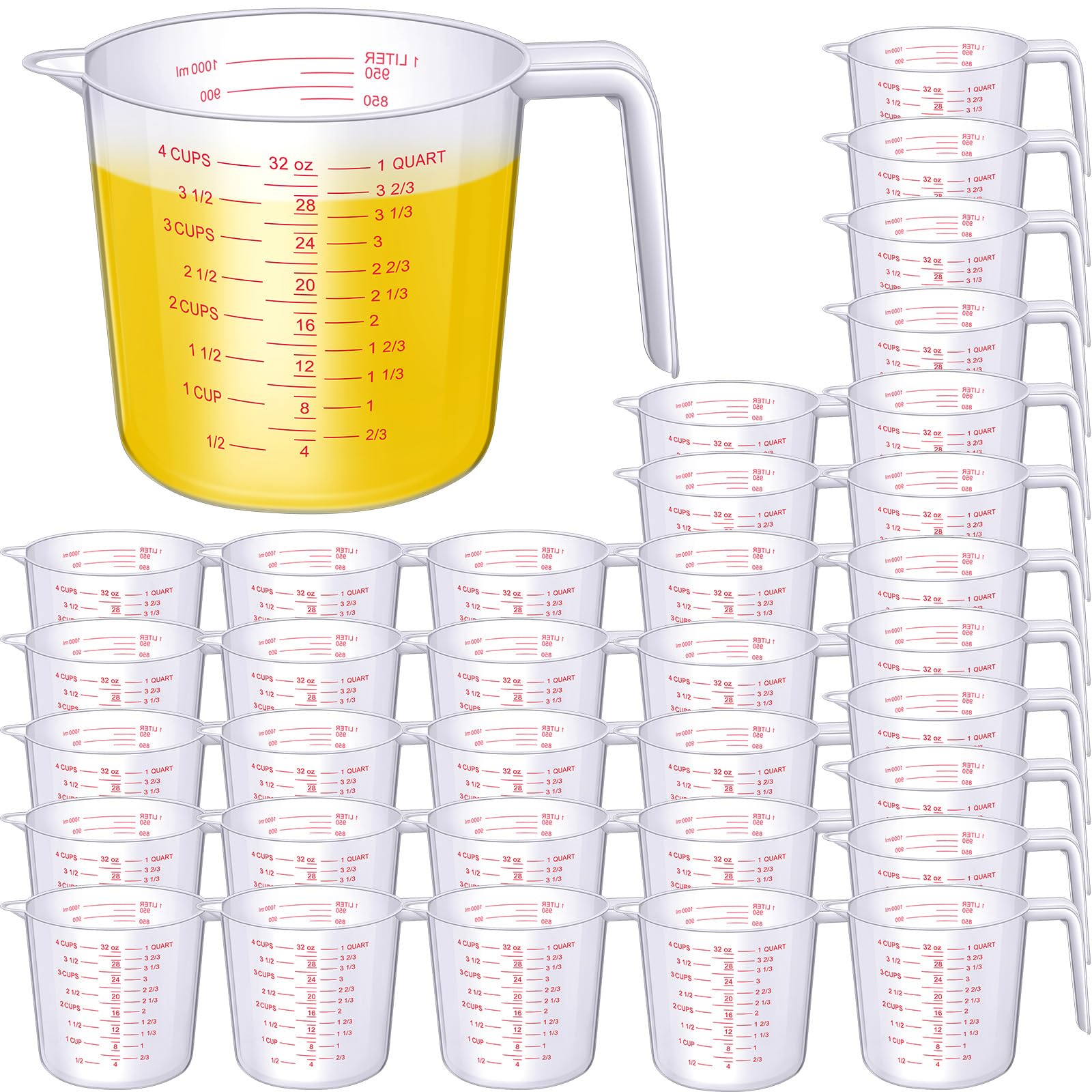 Kanayu 36 Pcs 32 Oz, 4 Cups Plastic Measuring Cups with Spout, Red