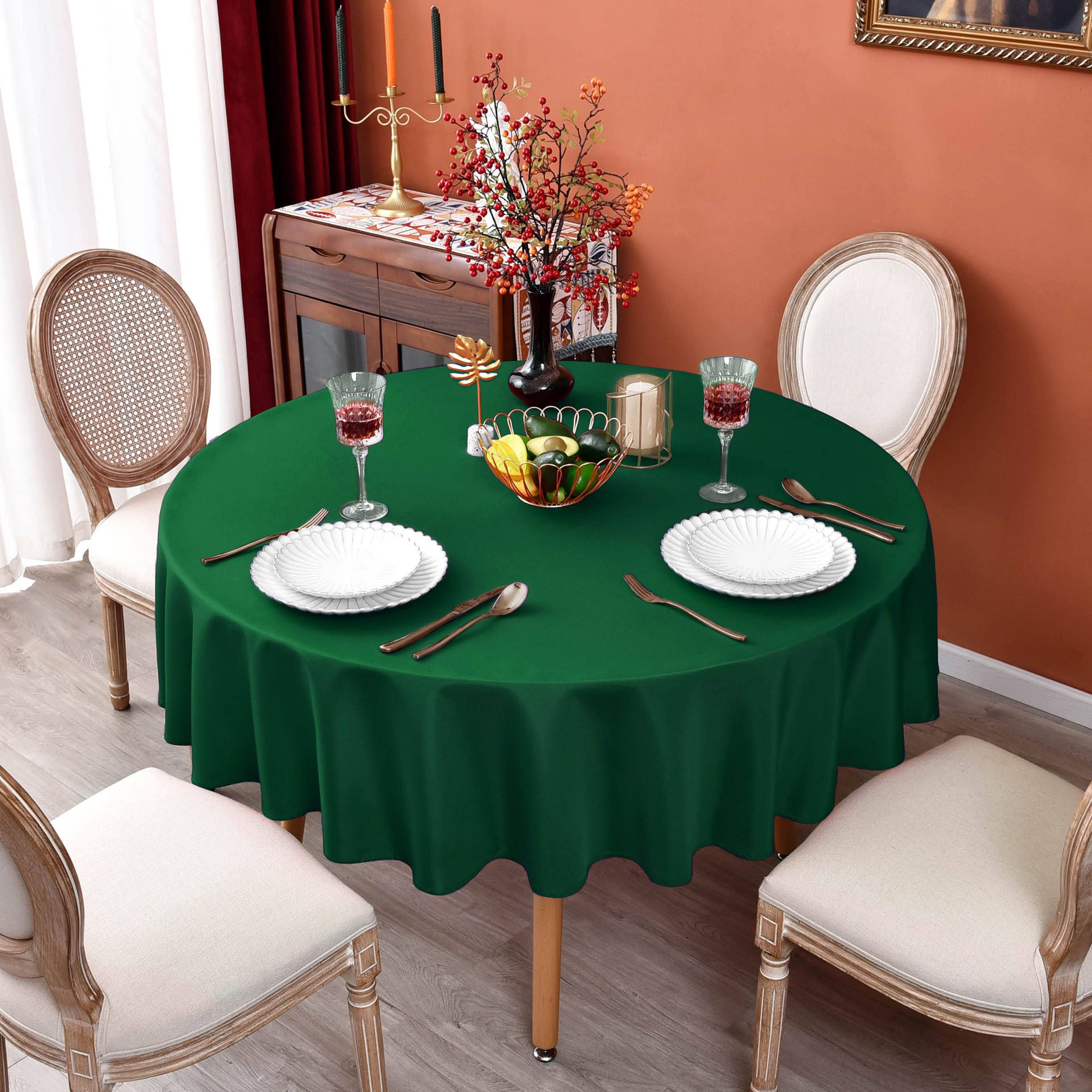 Meanmoy Green 210 Gsm Water & Stain Resistant Round Tablecloth For Circle Table - Solid 48 Inch Table Cloth Cover In Wrinkle Fre