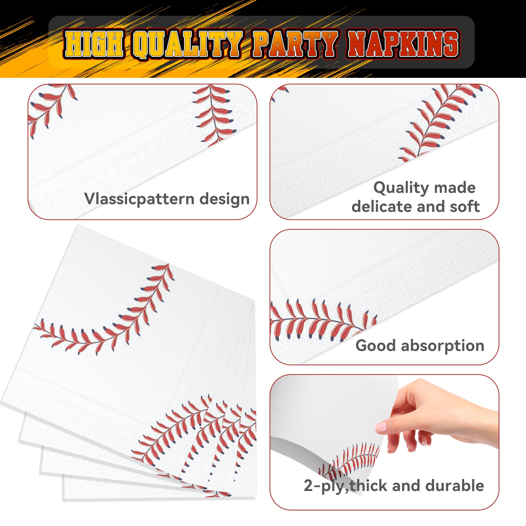 Lmjunzz 120 Pcs Baseball Party Supplies Bundle Paper Plates Napkins Baseballs Party Birthday Decorations Baseball Tableware For