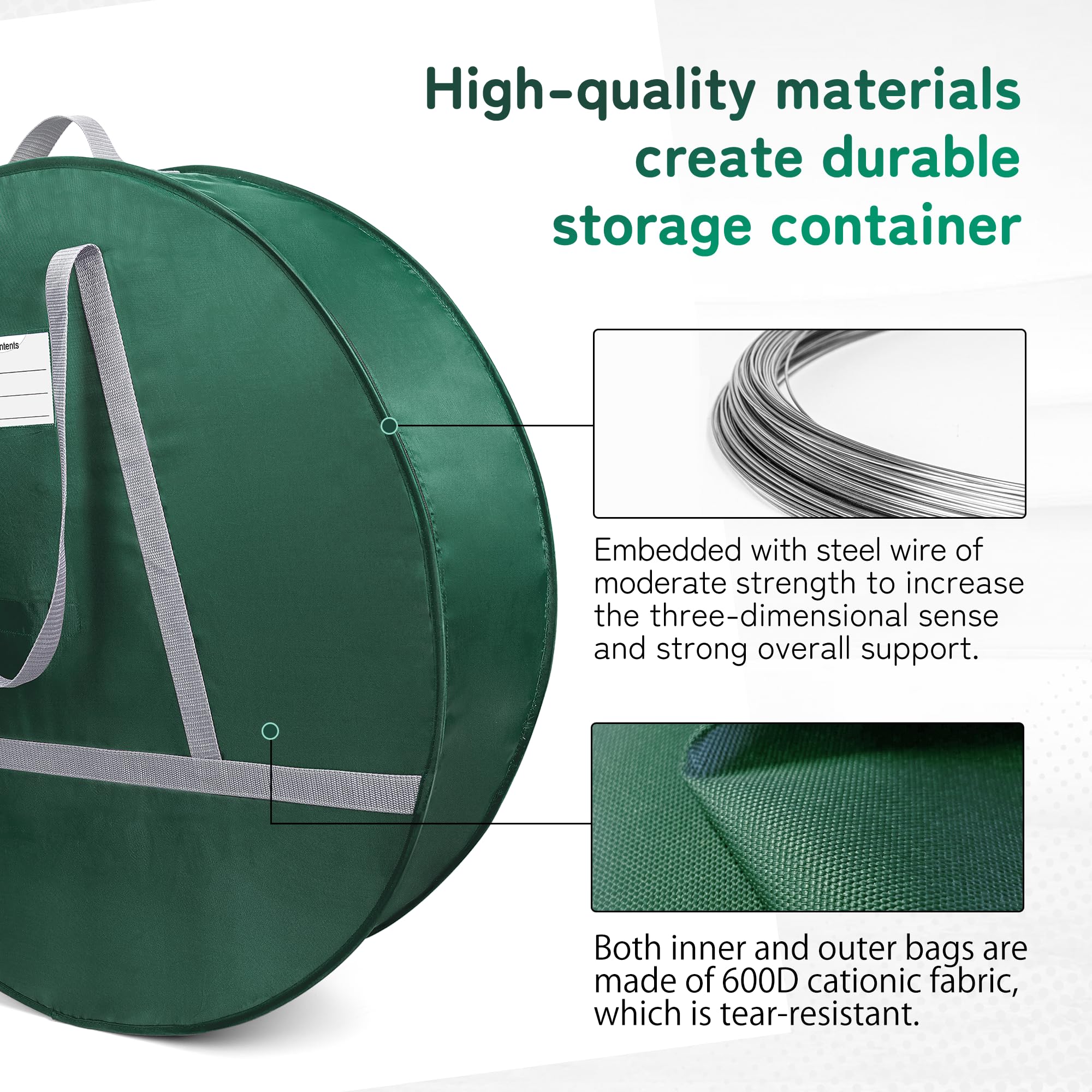 Duomspiace 30 In Wreath Storage Container Made Of 600D Nylon Oxford Fabric And Steel Wire. Wreaths Storage Bag Has 4 Interior Ve