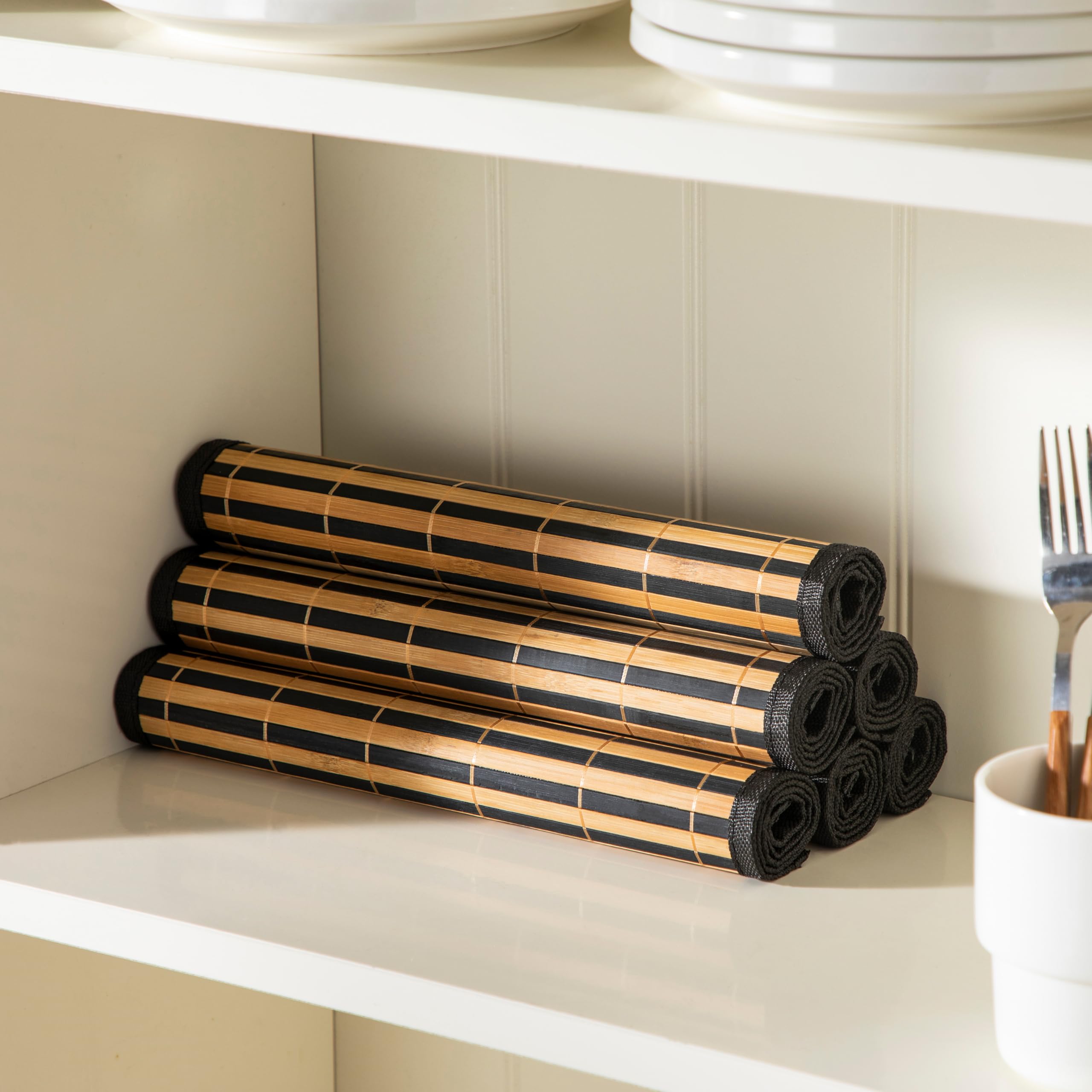 LOVEcASA Placemats Set of 6  Bamboo Table Mats Set with Non Slip Backing  18 A 12 Woven Placemat  Washable Heat-Resistant Place Mats for Kitchen and Dining Room
