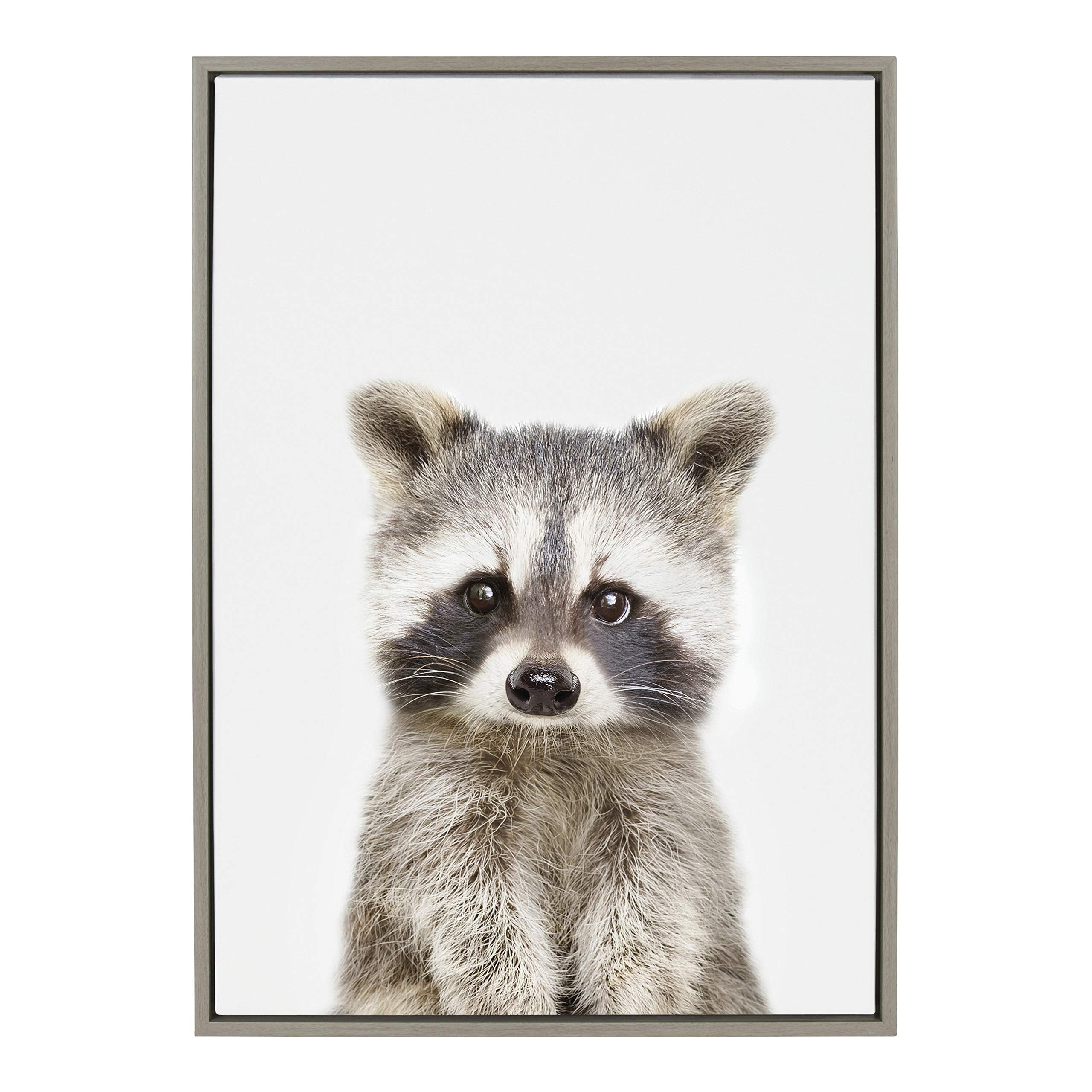 Kate And Laurel Sylvie Baby Raccoon Animal Print Portrait Framed Canvas Wall Art By Amy Peterson, 23X33 Gray