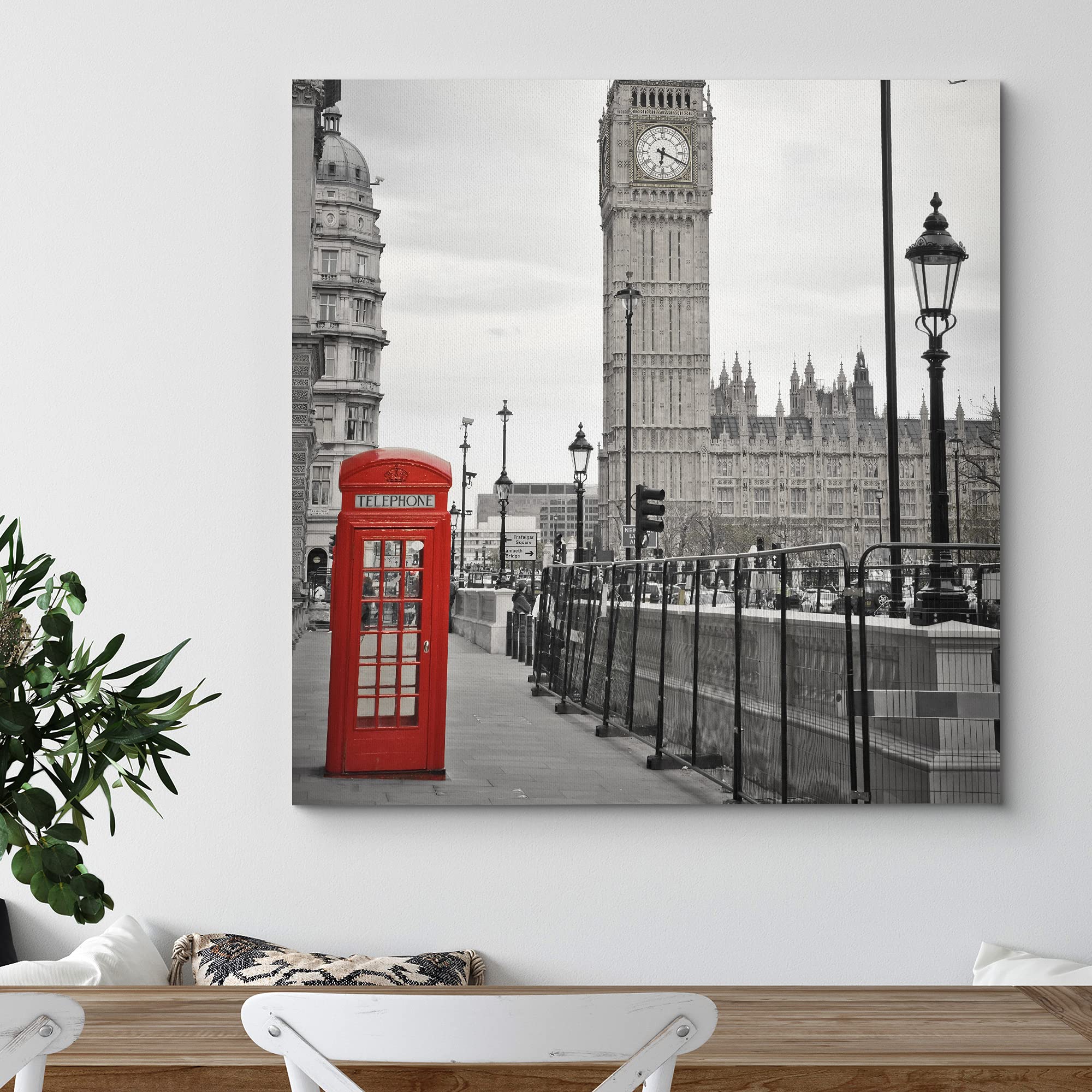Wall26 Canvas Print Wall Art Pop Of Color Telephone Booth In England Architecture & Maps Cities Photography Realism Chic Scenic