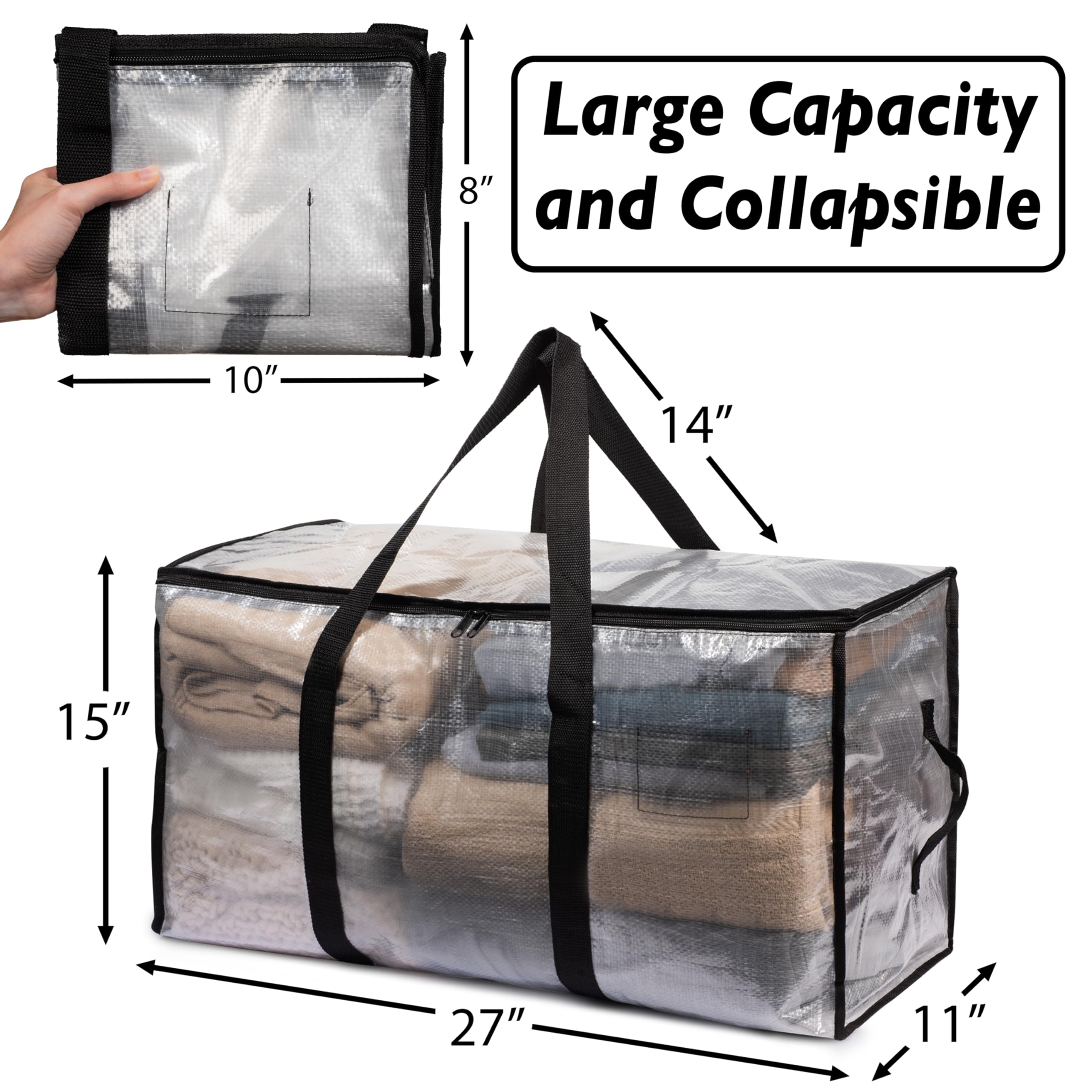 Clearspace Heavy Duty Moving Bags Or Storage Bags - Clear Storage Bins With Lids, Large Moving Boxes With Backpack Straps & Zipp