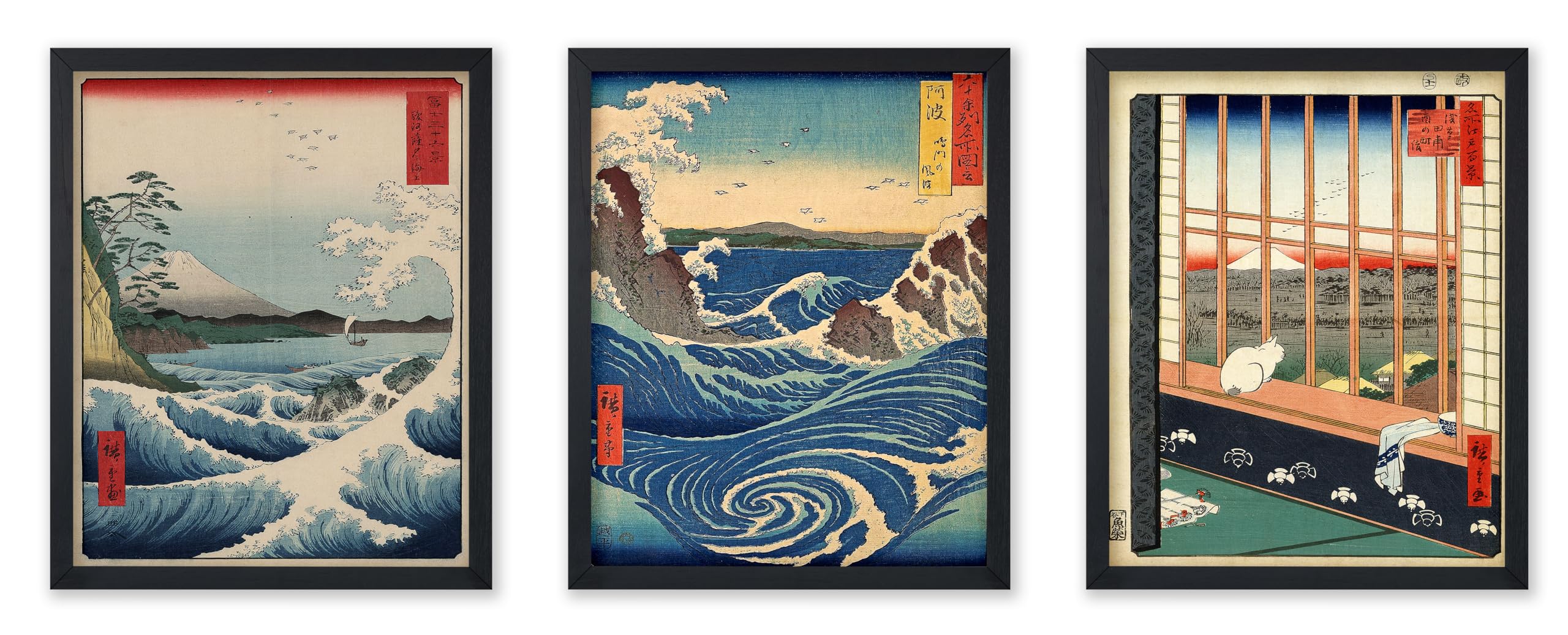 Poster Master 3-Piece Vintage Utagawa Hiroshige Poster - Retro Beach Print - Japanese Wall Art - Gift for Men & Women - Landscap