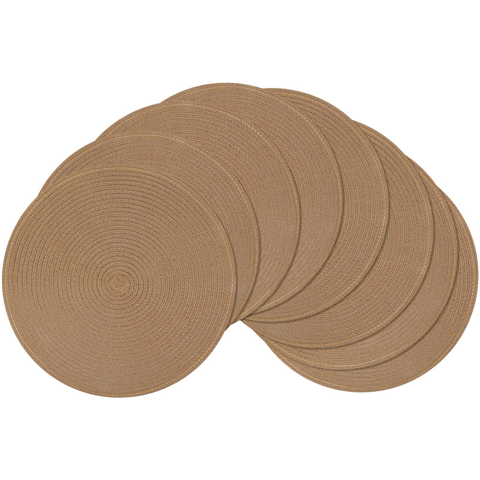 Shacos Round Braided Placemats Set Of 8 Washable 15 Inch Round Table Mats Woven Place Mats For Dining Table (Brown, 8)
