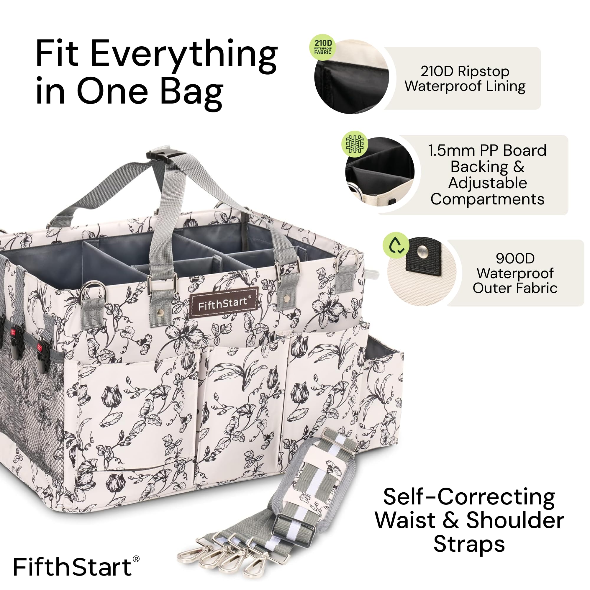 FifthStart Wearable Cleaning Caddy  A Cleaning Supplies Organizer With Shoulder Strap & Removable Waist Strap. Professional Cleaning Caddy Organizer With Handle: (Black  Small)