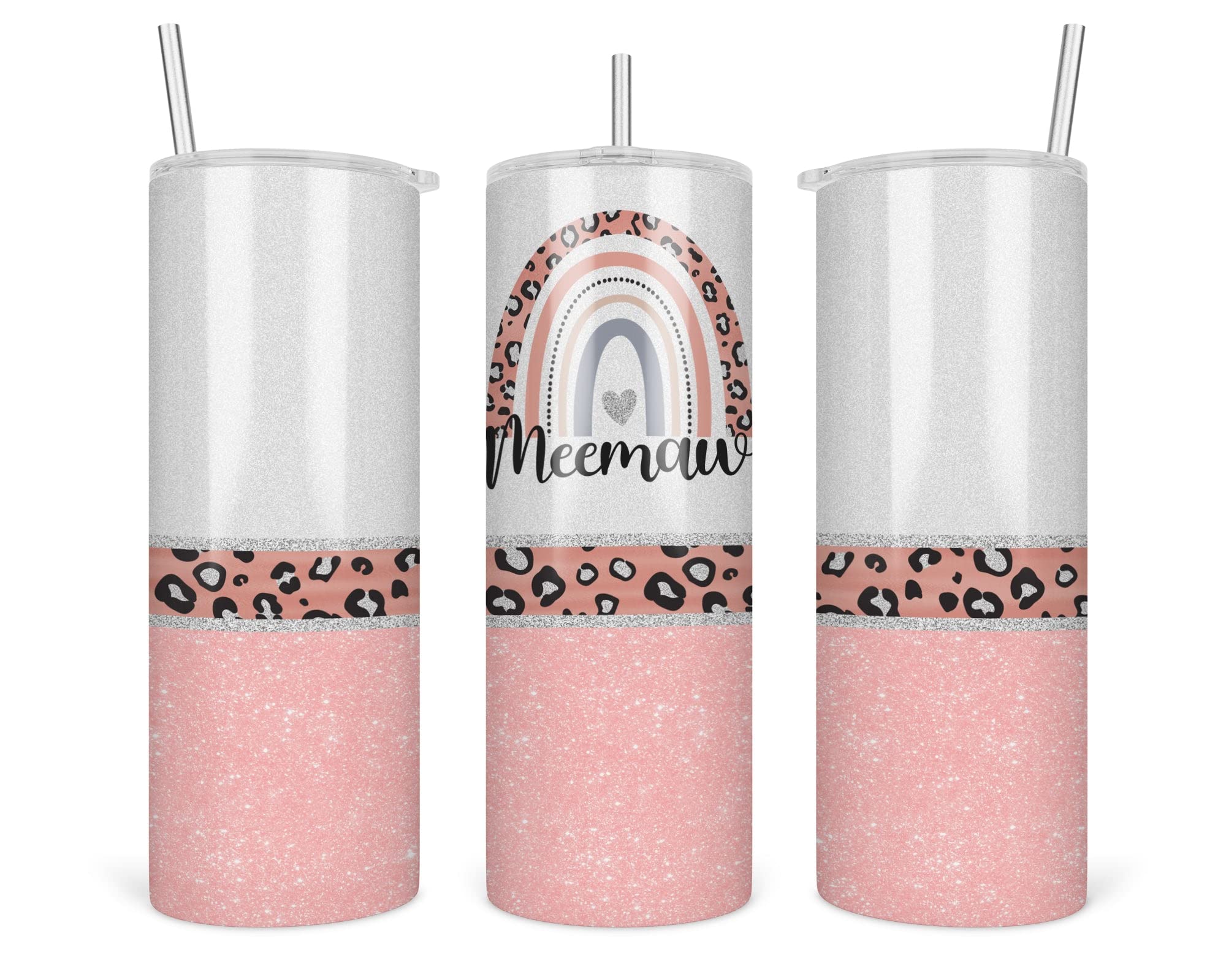 Leopard Meemaw Tumbler - Meemaw Rainbow Tumbler - Mothers Day Gifts Meemaw - Leopard Rainbow Meemaw Travel Cup - Tumbler With St
