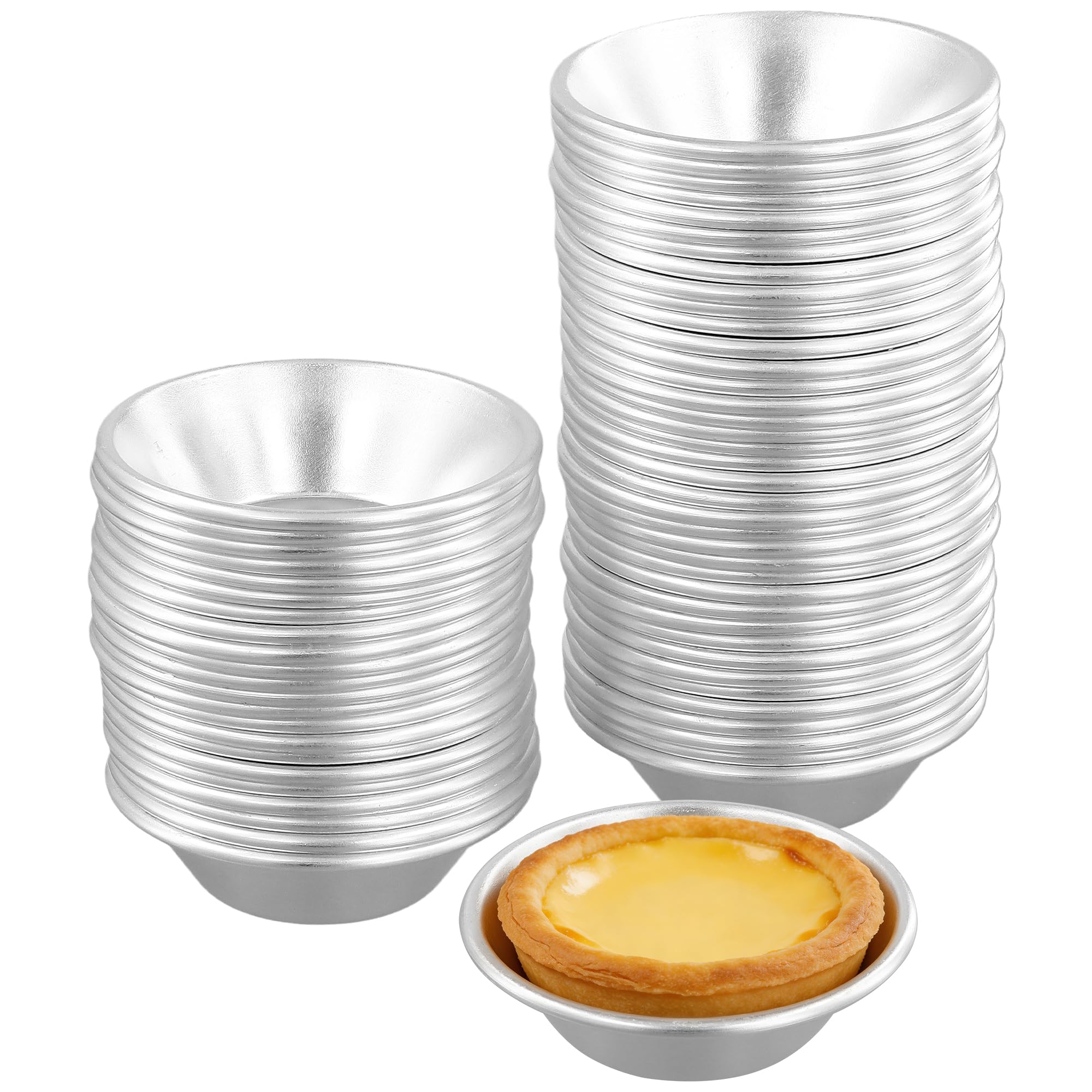 MANCHAP 60 Pack Aluminum Egg Tart Molds, 3 x 1 Inch, Mini Pie Tartlet Pans, Baking Cups for Dessert, Flan, Pudding