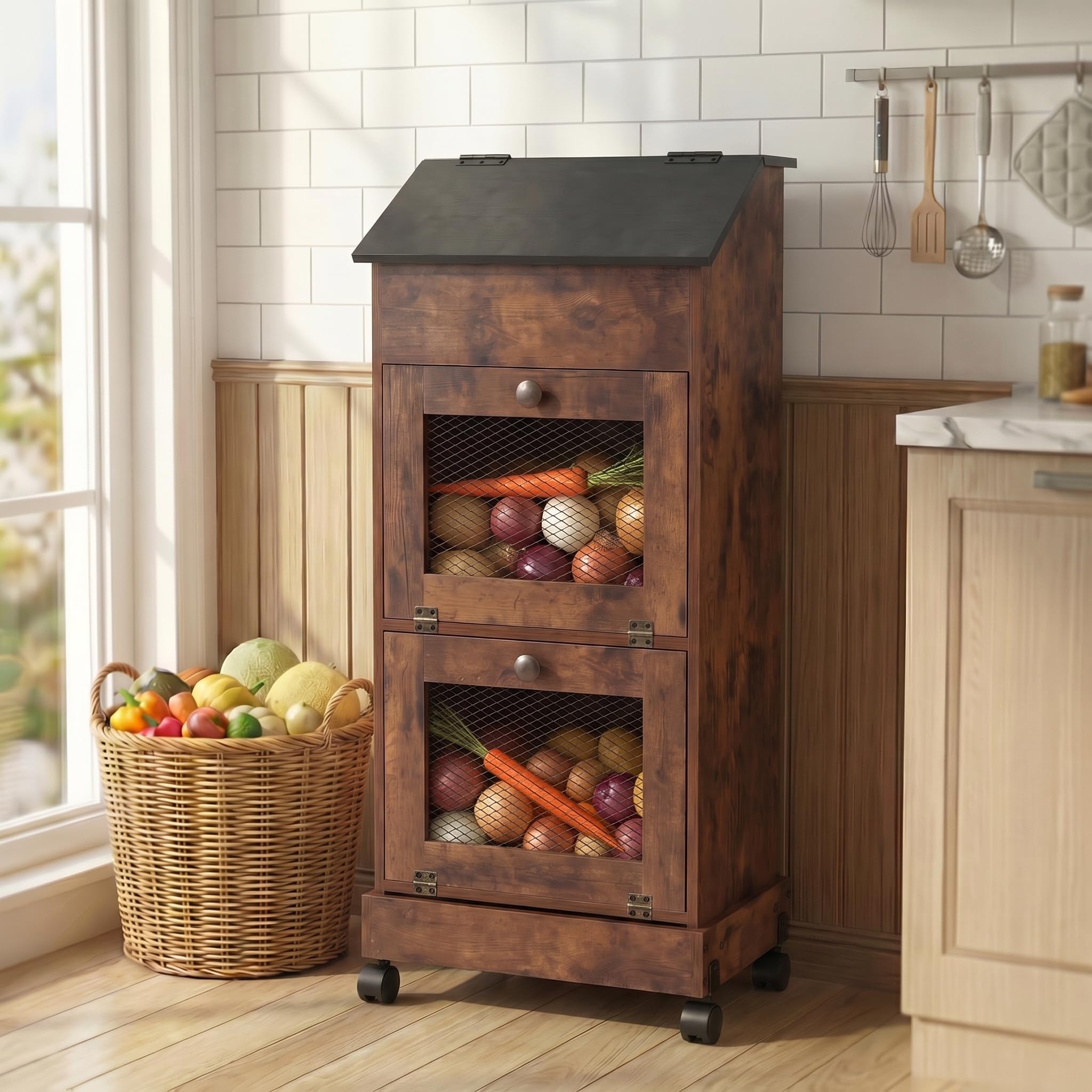ARTETHYS Potato and Onion Storage Bin Movable Potato Container for Pantry