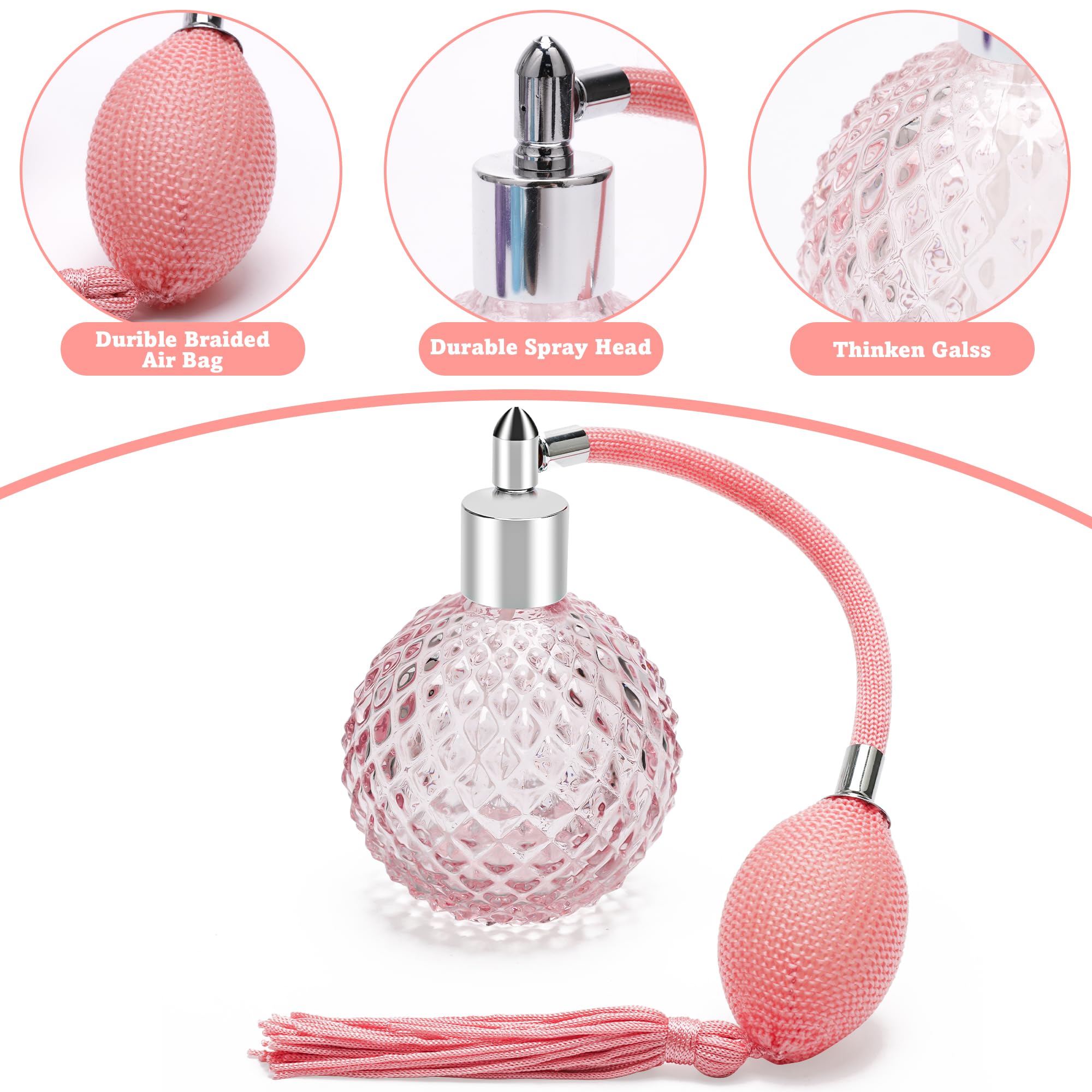 Coolrunner Crystal Art Vintage Style Refillable Perfume Atomizer Long Spray Bottle 100Ml (Pink)