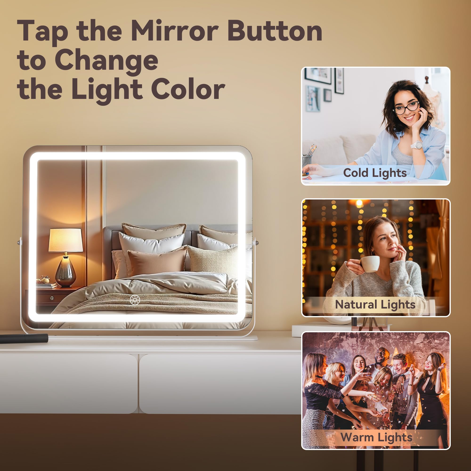 MINISO Vanity Mirror with Lights, 20 x 16 LED Makeup Mirror, Light & Brightness Adjustment, Smart Sensor, 360Rotation, Aluminum