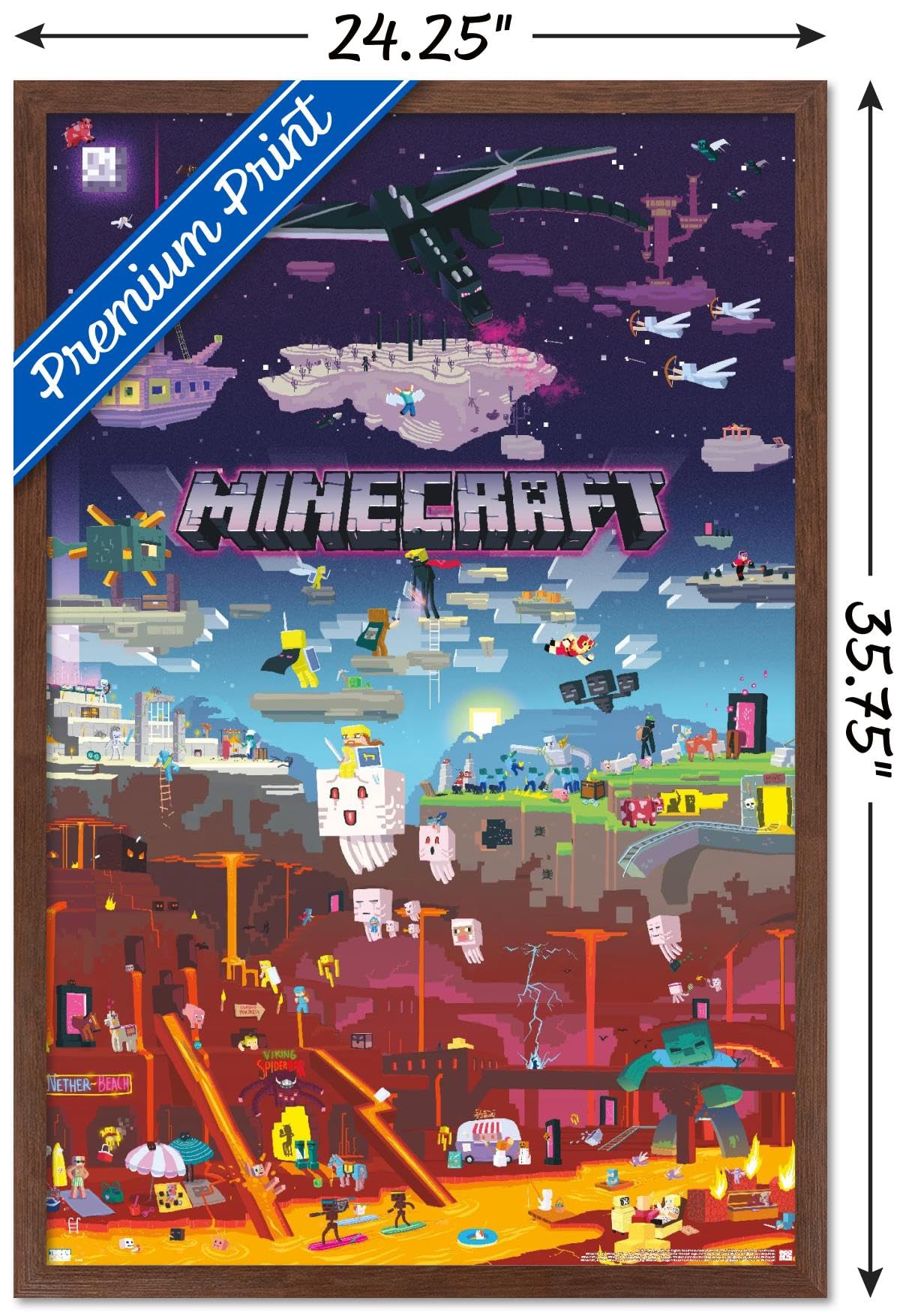 Trends International Minecraft - World Beyond Wall Poster, 22.375'' X 34'', Mahogany Framed Version