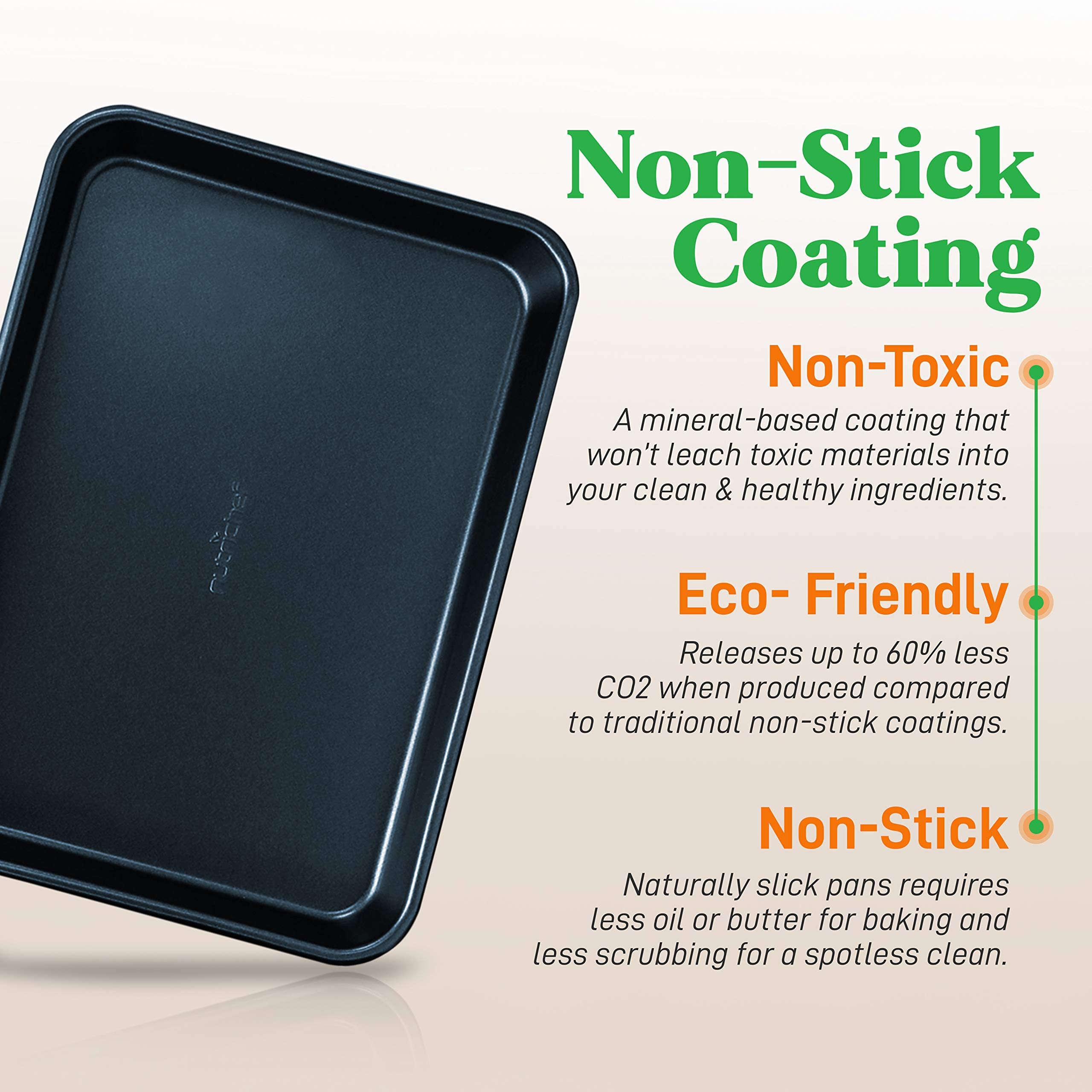 Nutrichef 2-Piece Non-Stick Baking Sheet Pan Set - Premium Carbon Steel Cookie Sheets For Baking - Large And Medium Size Nonstic