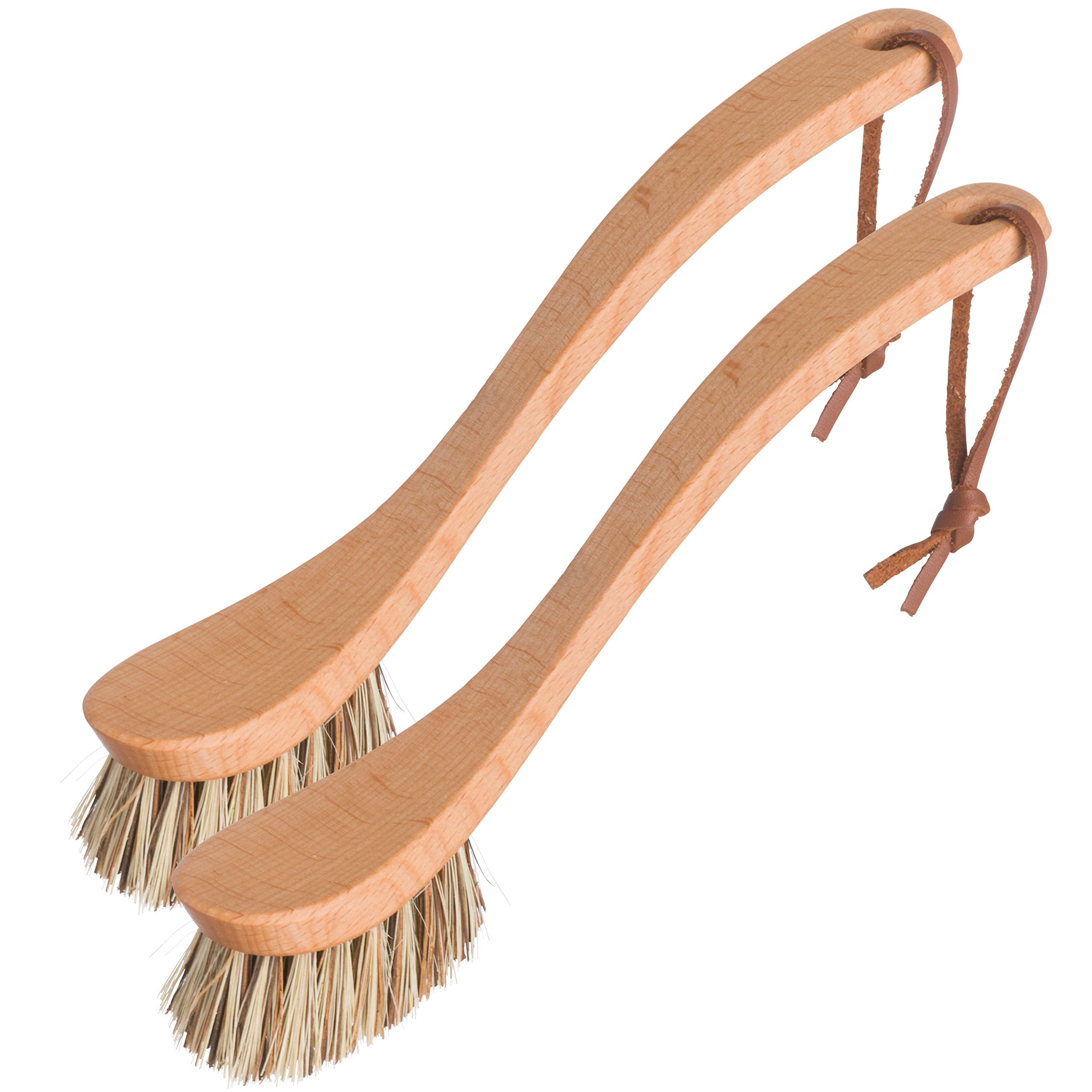 REDECKER Curved Dish Brush, Natural Union Plant Fiber Bristles, Ergonomic Design with Oiled Beechwood Handle, 91/4 Inches, Set 