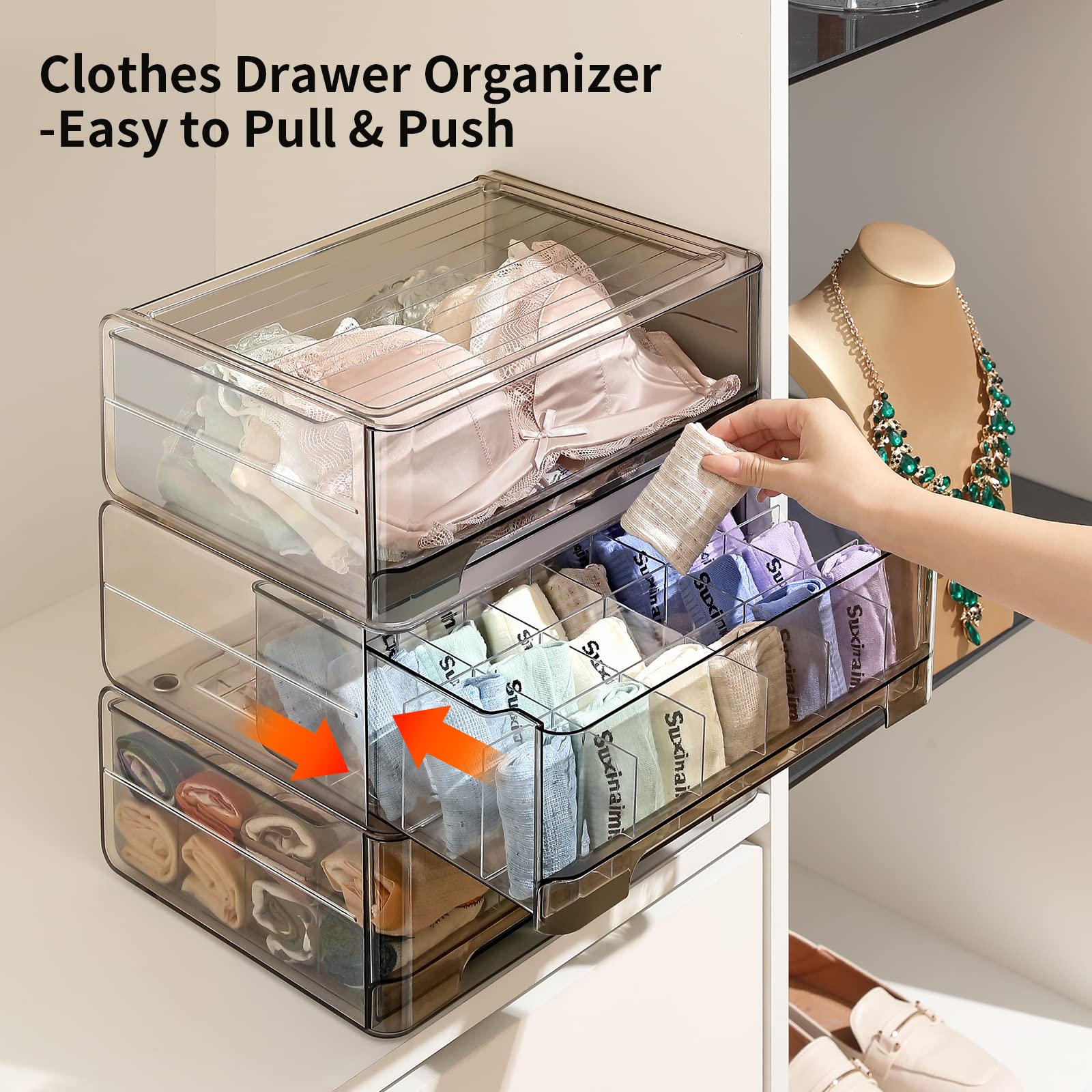 MSHOMELY Underwear Drawer Organizer, Underwear Drawers for Closet, Clear Plastic Bra Organizer, Underwear Storage Organizer with
