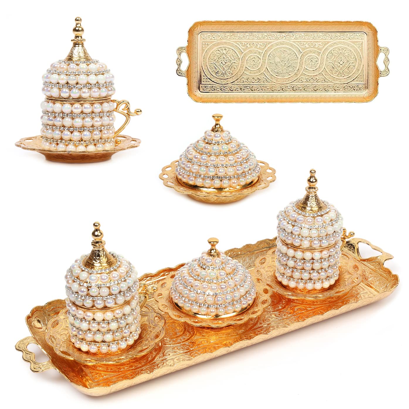 Alisveristime Turkish Coffee Set For Two - Pearl Set With Ottoman Motifs (Set Of 2) (Gold)