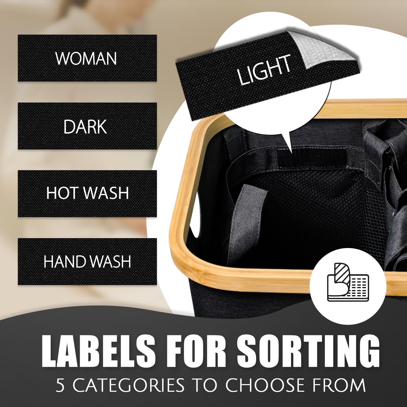 Hampers for Laundry Basket with Lid  160L Extra Large 3 Section Clothes Divided Organizer for Bedroom Laundry Room Dirty Clothing Hamper Black