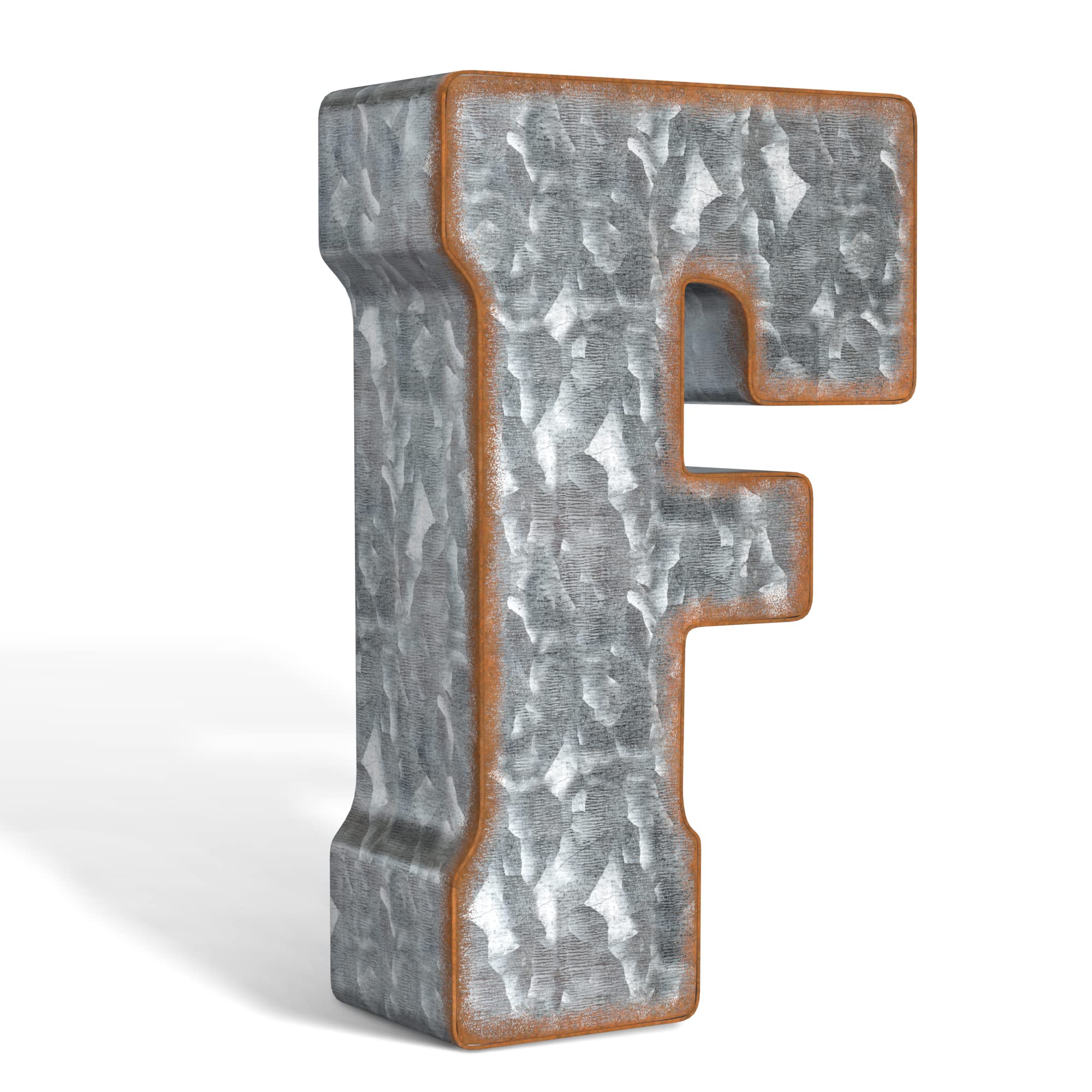 Galvanized Metal Letters For Wall Decor - 3D Letter F For Hanging Or Freestanding - Unique Blend Of Rustic, Vintage, Western, An