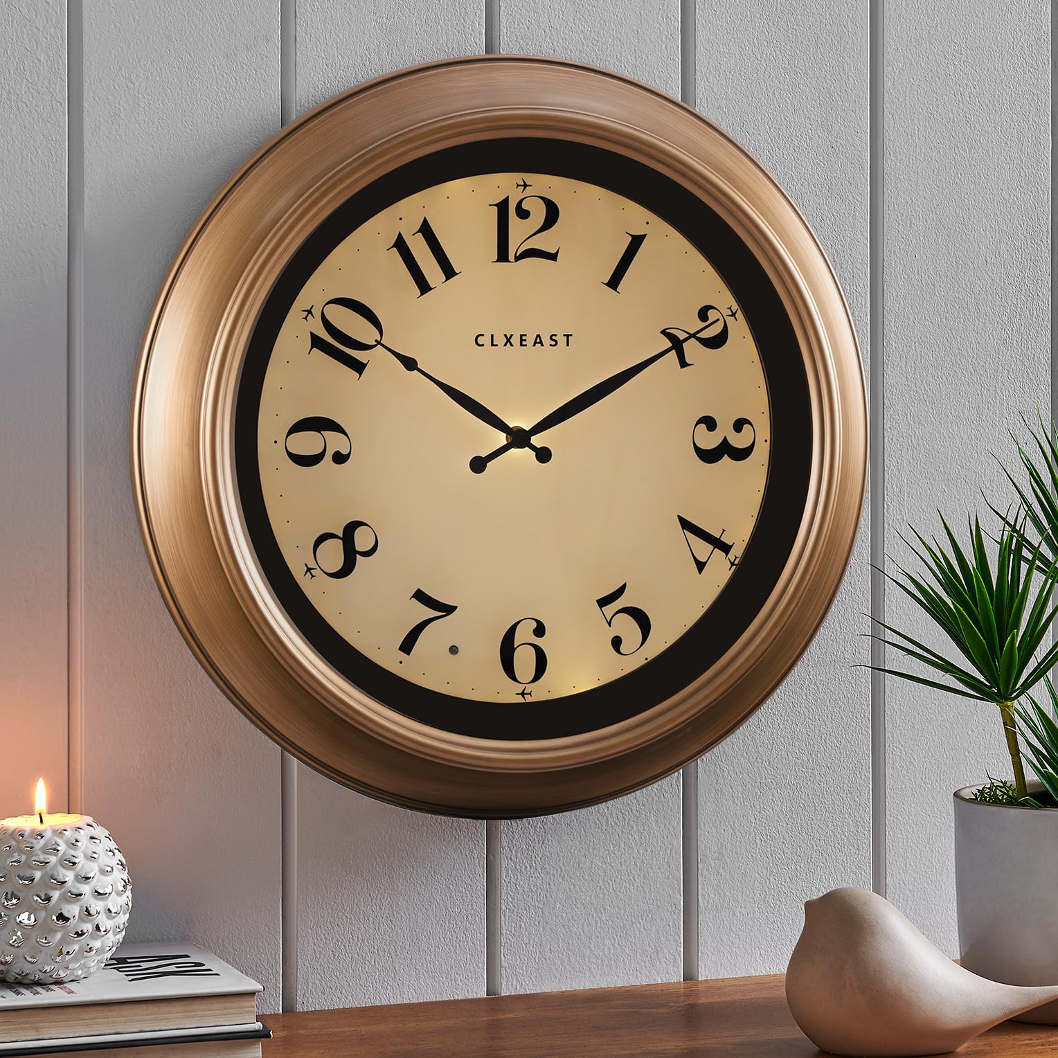 CLXEAST 18 Inch Glow in The Dark Wall Clocks for Living Room Decor, Large Gold Wall Clock,Antique Brushed Gold