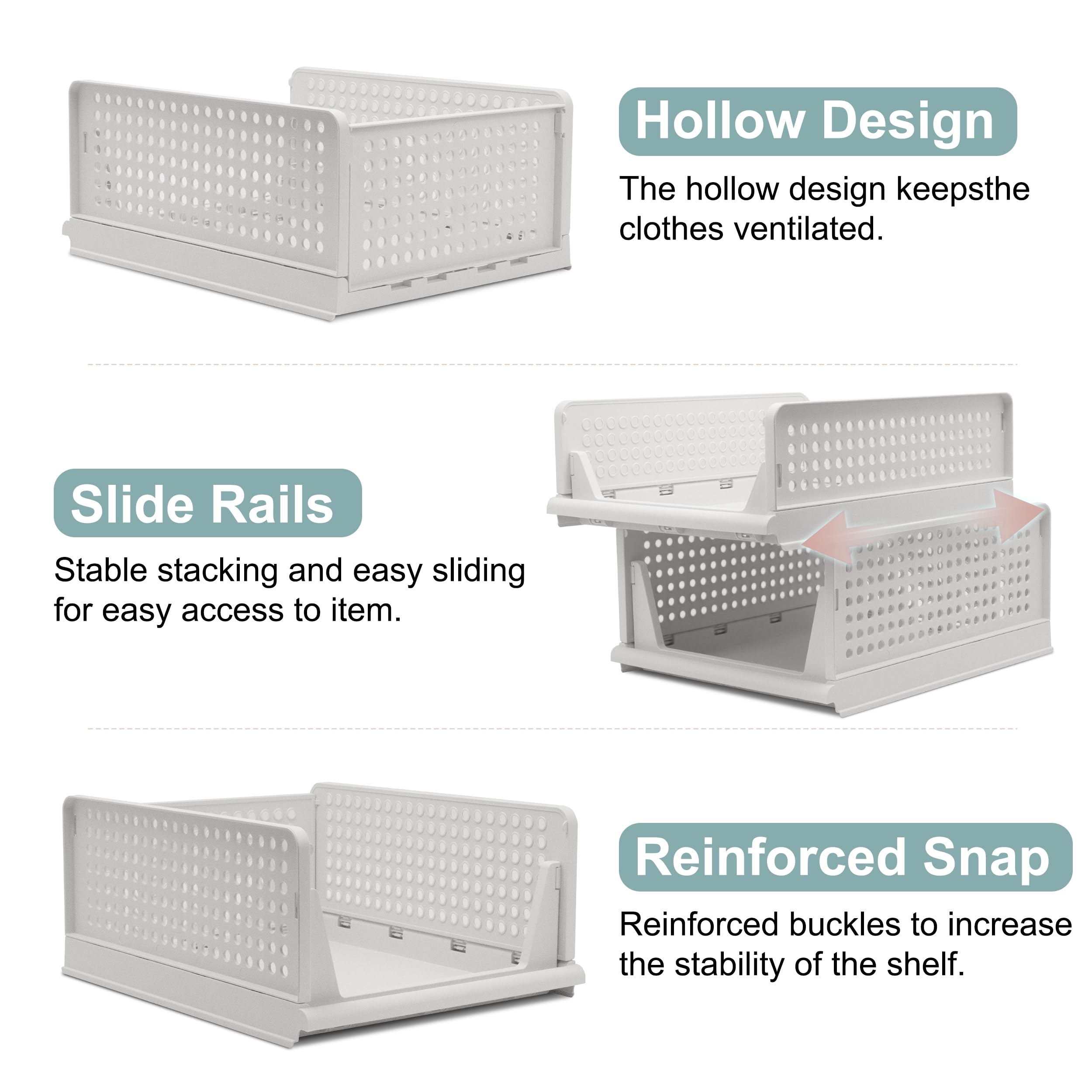 Stackable Foldable Storage Baskets, Folding Storage Bins, Closet Organizers and Plastic Drawer Shelf Storage Container for Wardr