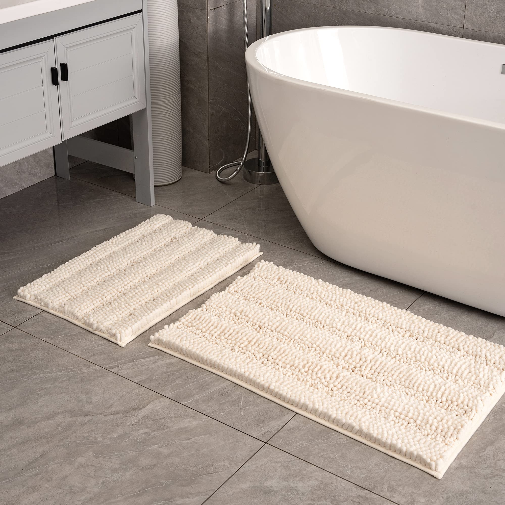 Feivea Bathroom Rug Sets 2 Piece Extra Thick Chenille Mats Fluffy Soft Absorbent Non Slip Washable Mats For Bathroom, Tub, Indoo