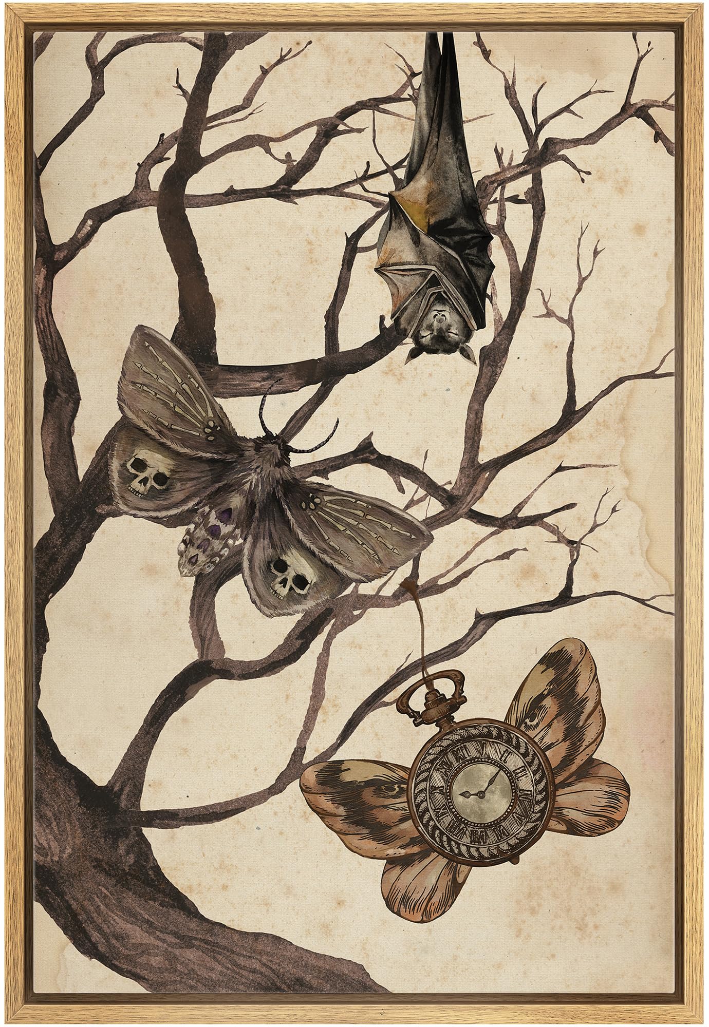 Wall26 Framed Canvas Print Wall Art Moth And Cat Standing On Tree Gothic Photography Modern Art Decorative For Living Room, Bedr