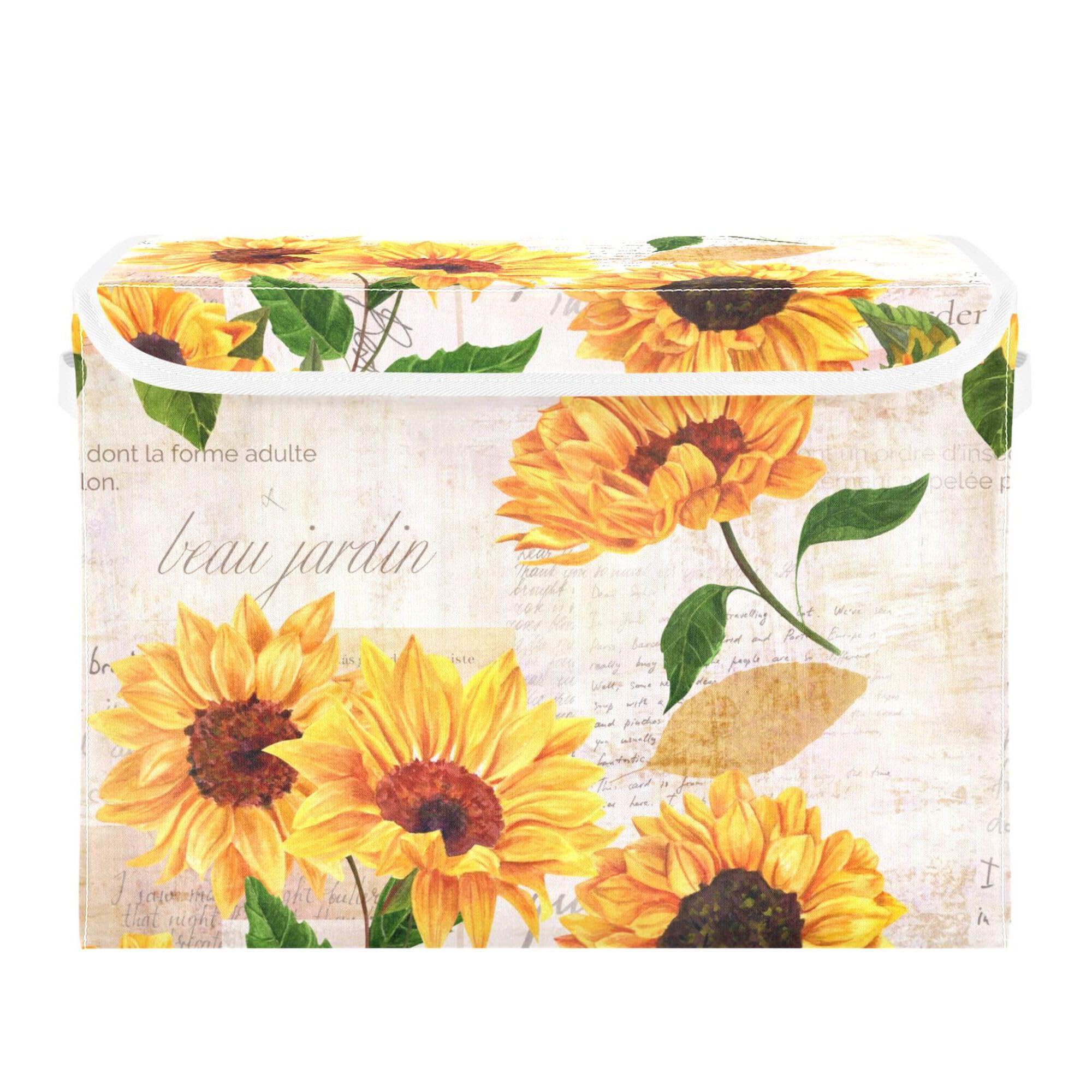 Xigua Yellow Sunflower Storage Bins With Lids And Carrying Handle,Foldable Storage Boxes Organizer Containers Baskets Cube With
