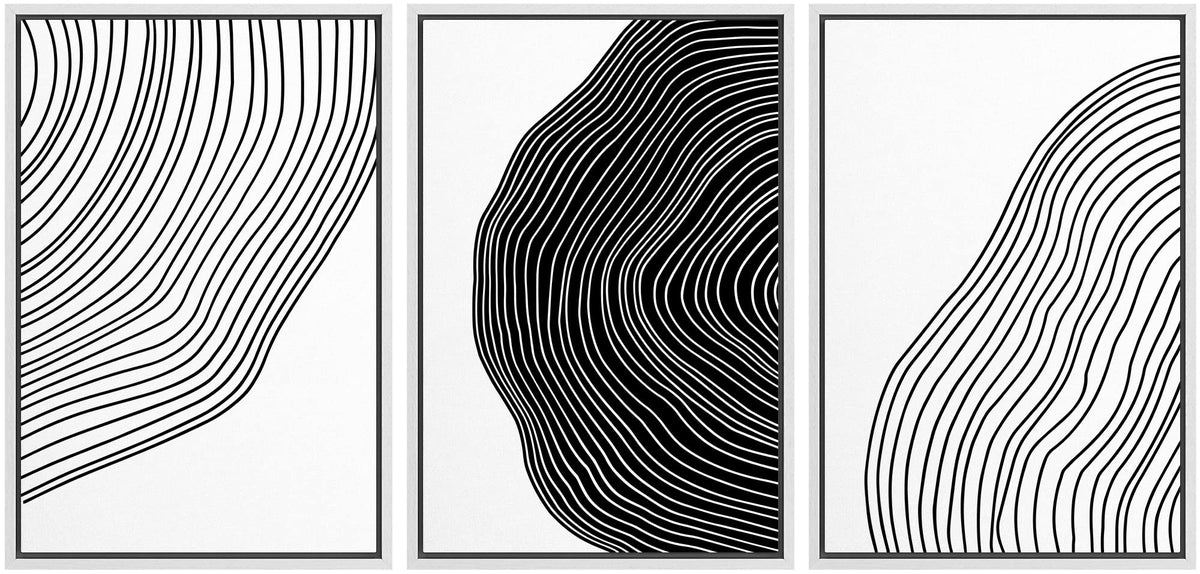 Signford Framed Canvas Print Wall Art Set Black White Spiral Ring Polygons Abstract Shapes Illustrations Modern Art Bohemian Nor