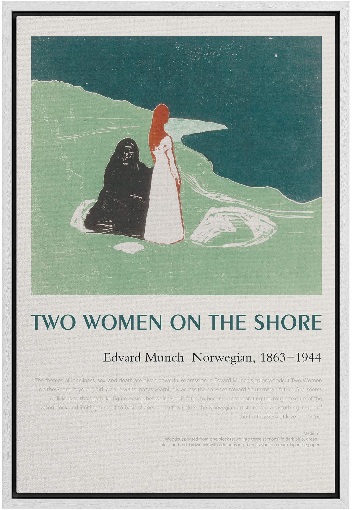 Idea4Wall Framed Canvas Print Wall Art Two Women On The Shore Master Artist Edvard Munch Nature Wilderness Oil Painting Impressi