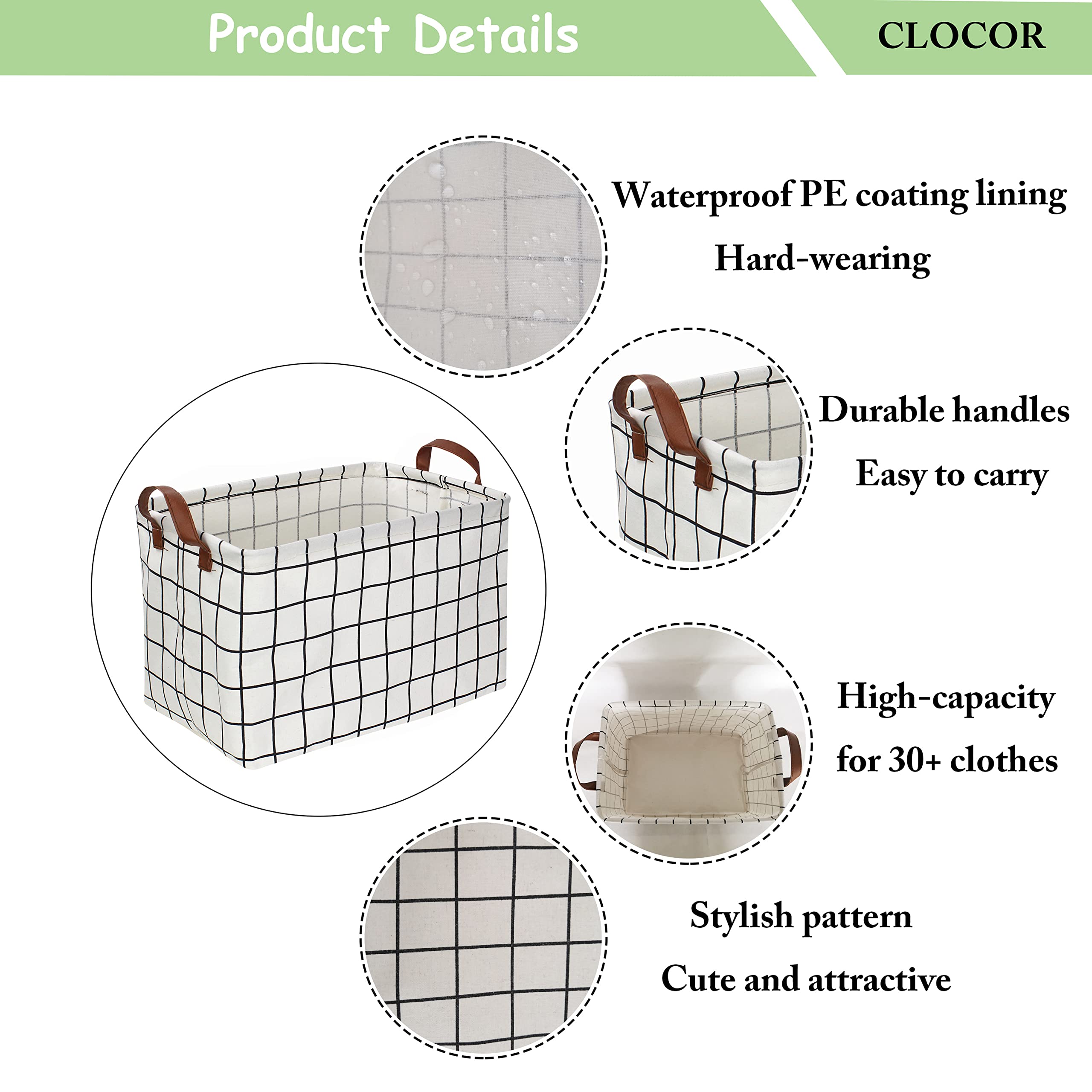CLOCOR Rectangular Storage Basket, Collapsible Cute Pattern Storage Bin, Waterproof Coating Storage Box with Handles for Home Or