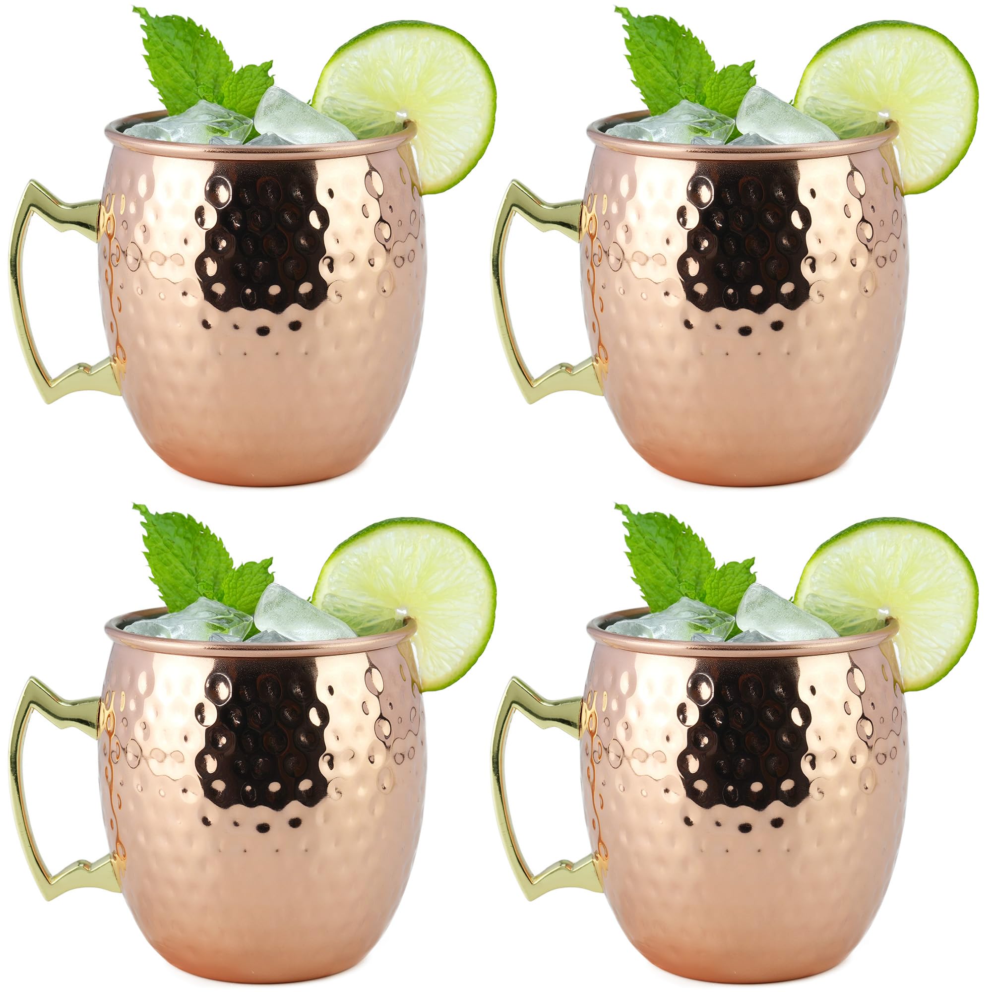 Arora Moscow Mule Mug, Set Of 4 Copper Hammered, Durable For Home Dining, Max Capacity 20Oz, 3.7'' D X 3.9'' H