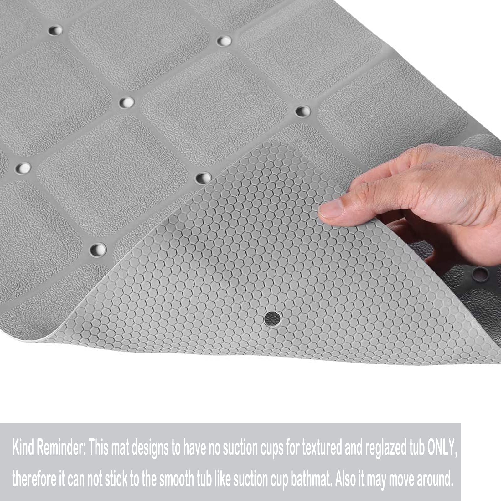 Webos Foldable Non Slip Silicon Bath Mat Bathtub mat no Suction Cups Shower mats for Textured Tub and Reglazed Tub (Foldable -Grey  28-inch x 14-inch)