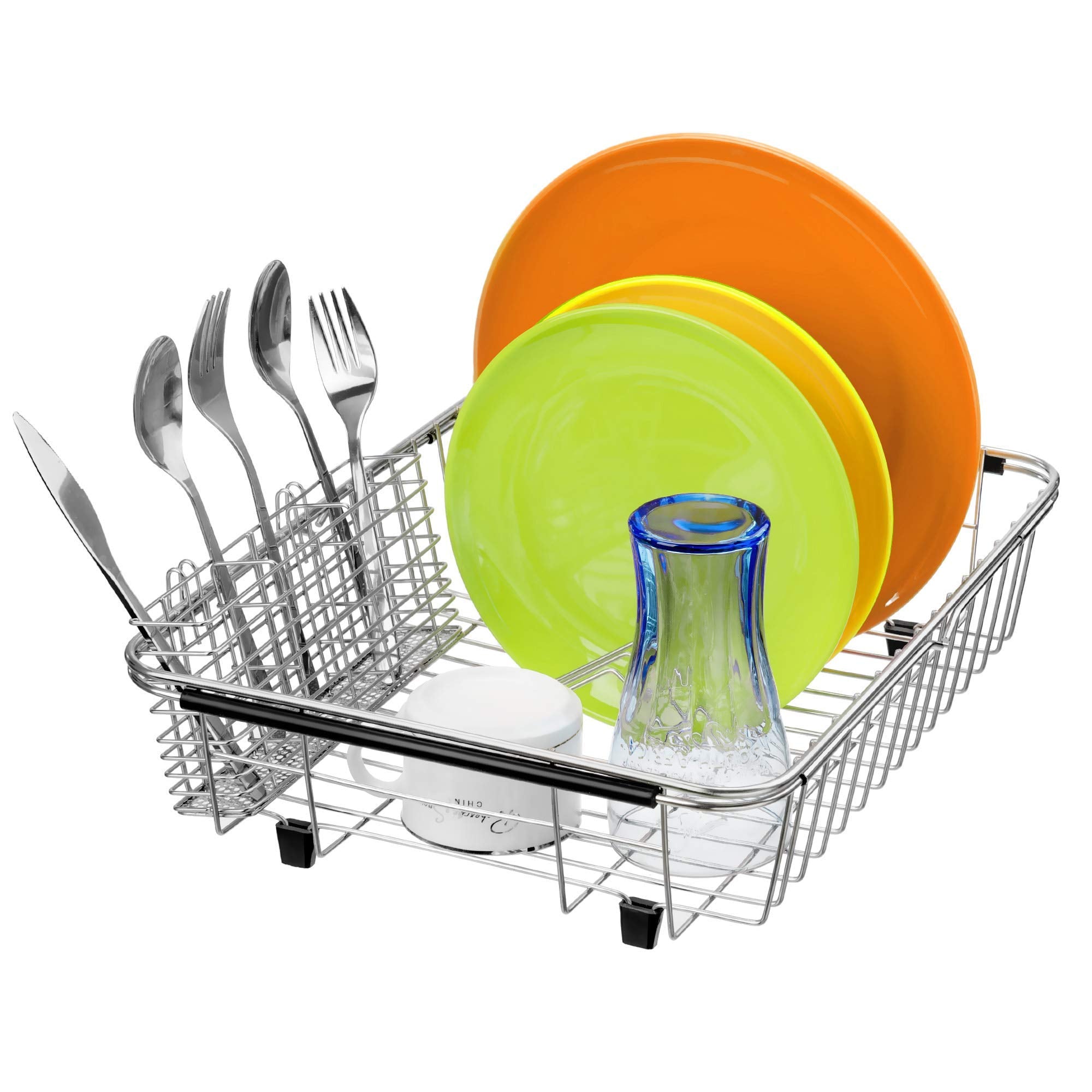 Slideep Expandable Dish Drying Rack, Stainless Steel Over The Sink Dish Rack, In Sink Or On Counter Dish Drainer With Stainless