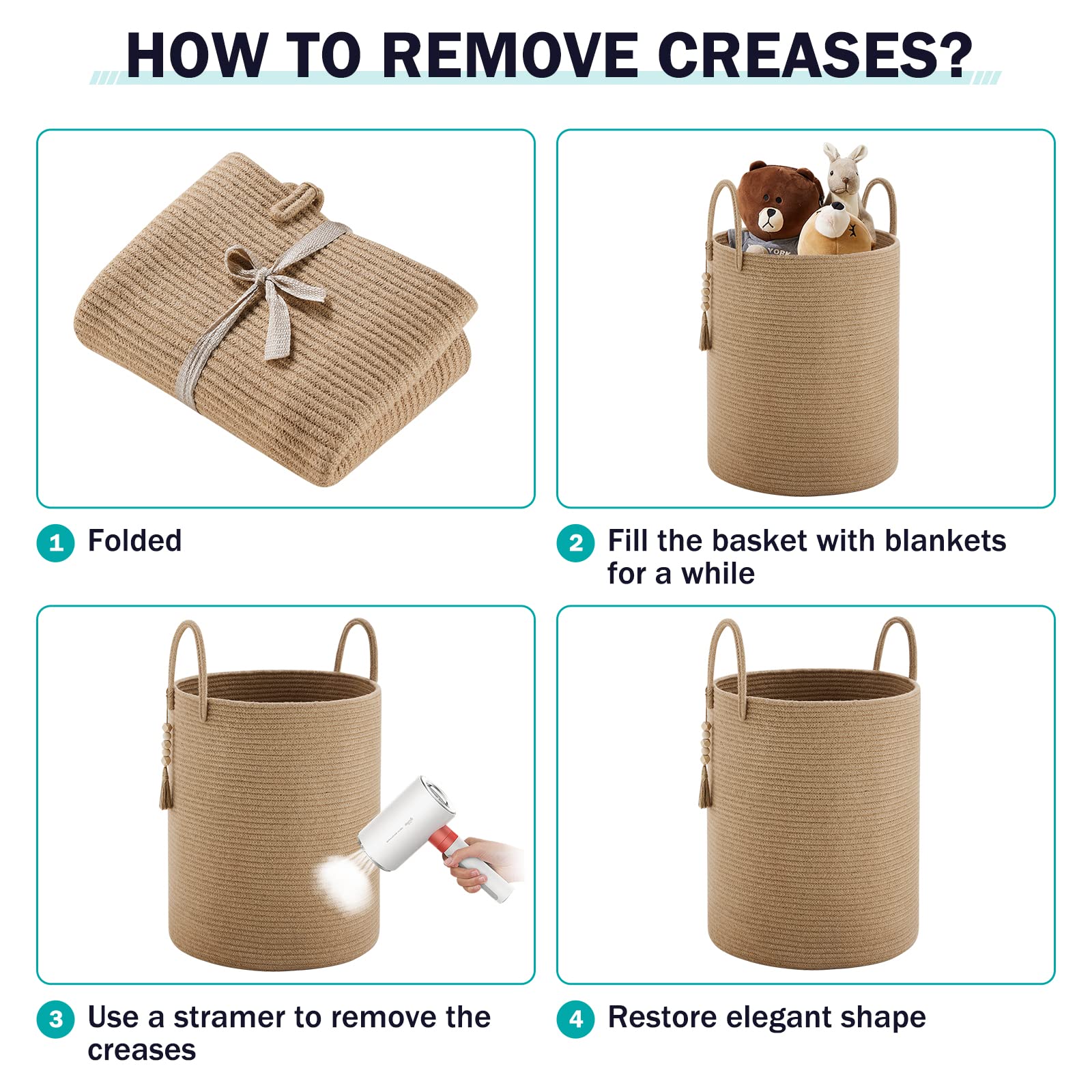 Youdenova Jute Rope Laundry Hamper Basket, 58L Tall Woven Collapsible Baskets For Blanket Organizing Clothes Hamper For Laundry