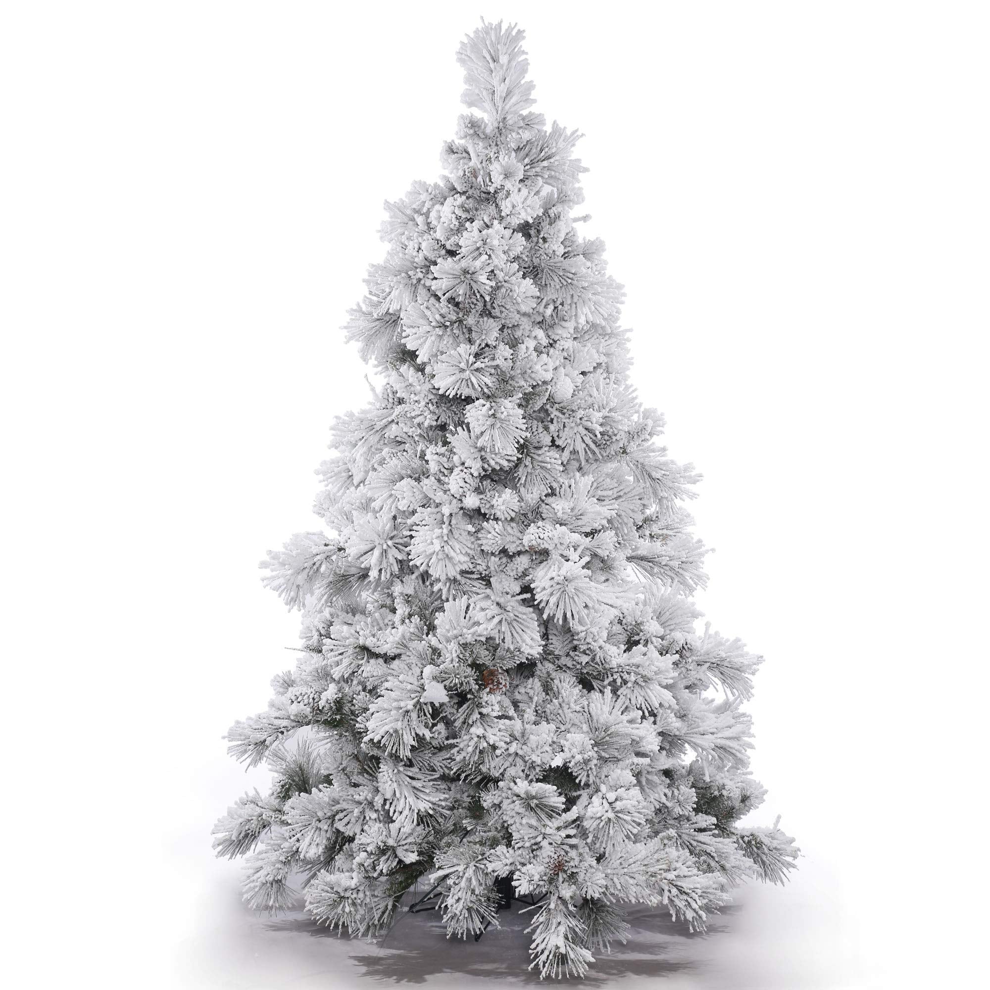 Vickerman 6.5' Unlit Flocked Alberta Artificial Christmas Tree - Comes with Artificial Pinecones - Snow Covered Faux Tree - Seas