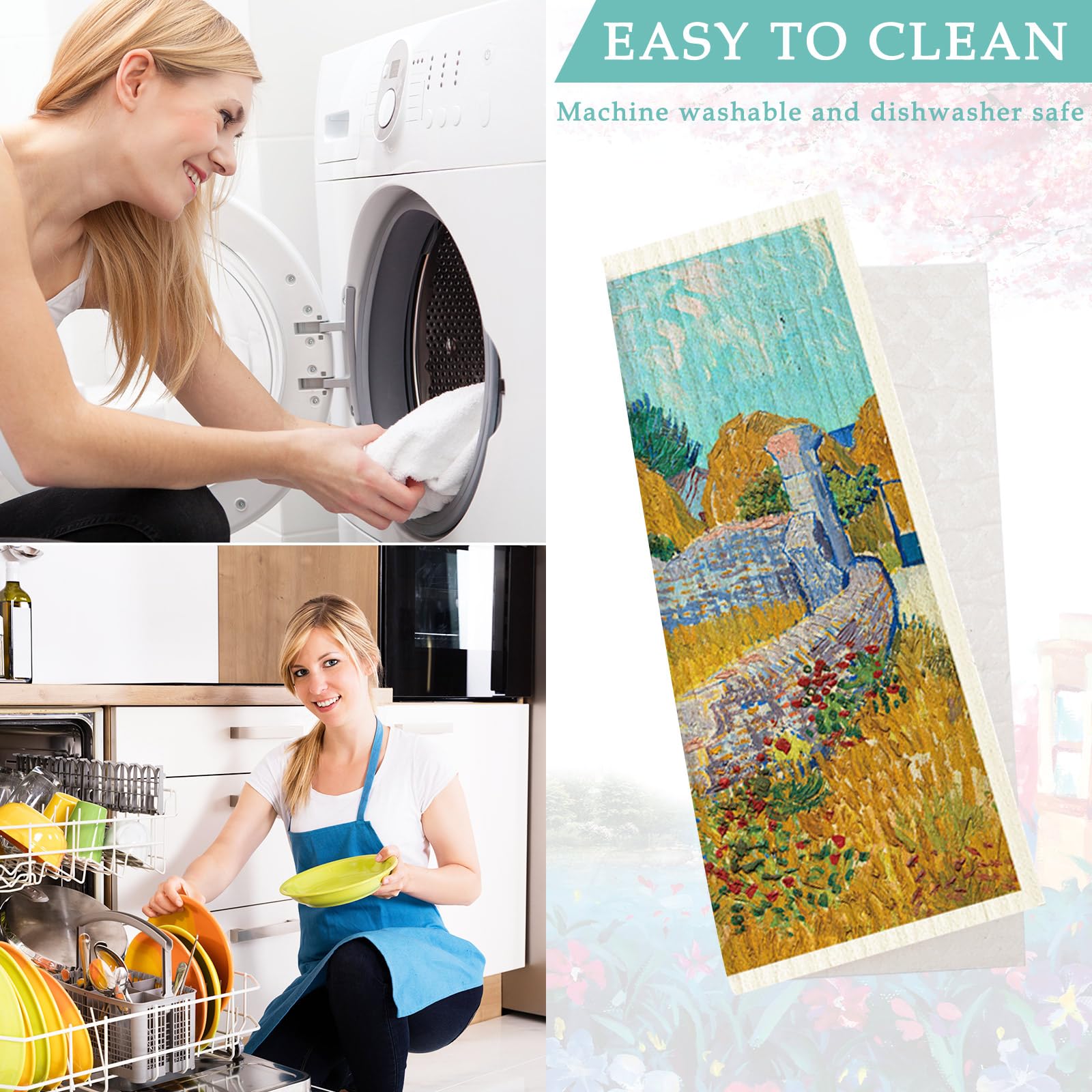 Jarthenaamcs Van Gogh Painting Swedish Kitchen Dishcloth 8 Designs Cotton Kitchen Towel Absorbent Dish Towel For Housewarming Cl