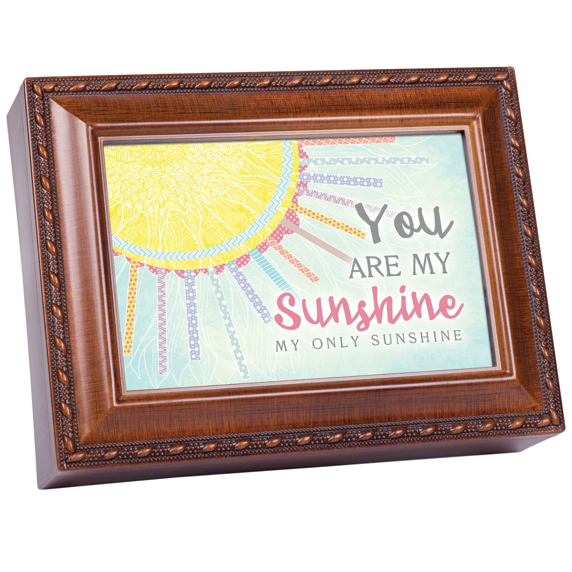 Cottage Garden You are My Only Sunshine Patchwork Woodgrain Keepsake Music Box Plays You are My Sunshine
