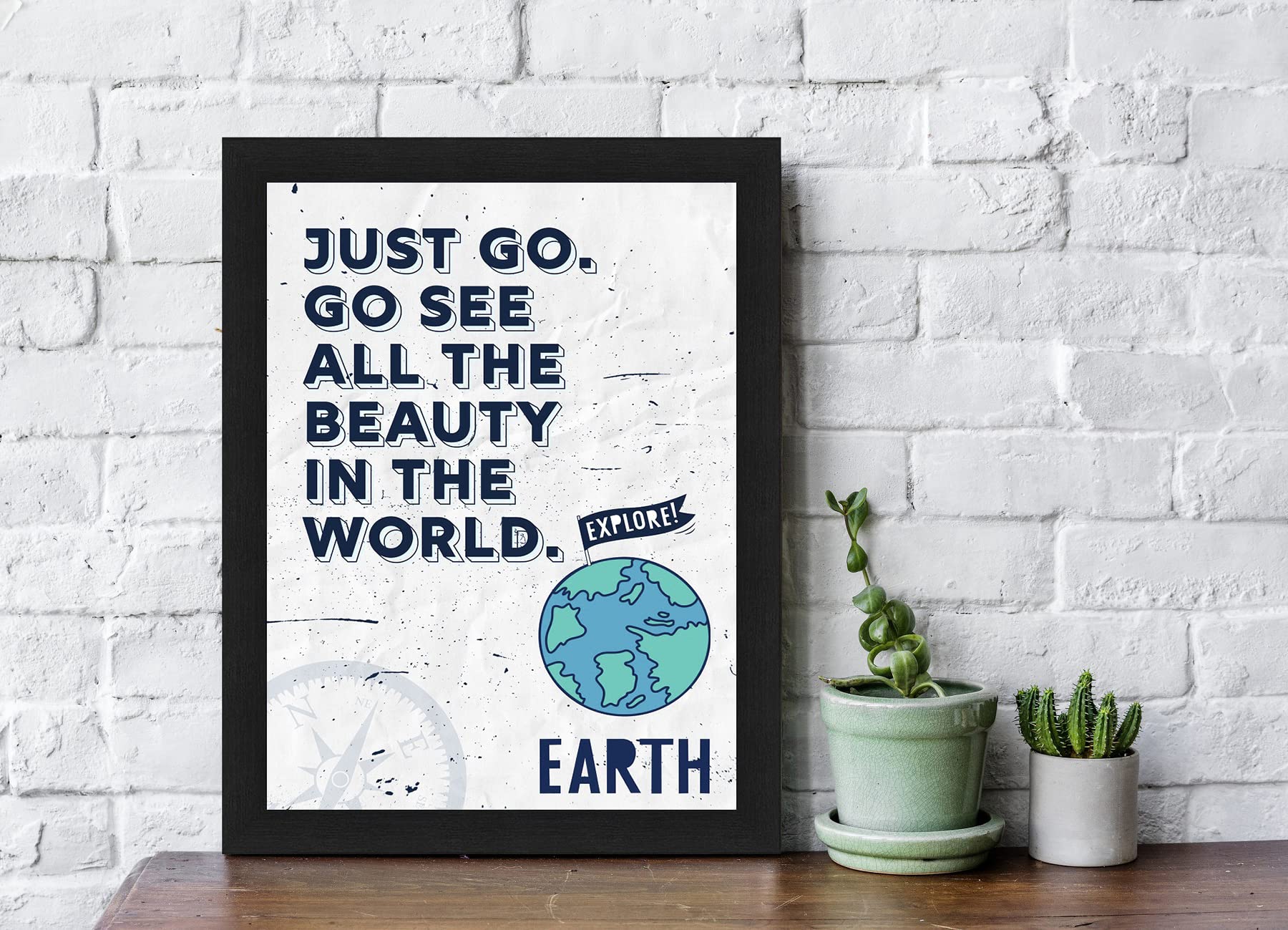 Interio Crafts Just Go Motivational Quote Framed Poster for Home Decor, Inspirational Travel Decor,Black (Frame Size :13X10 Inch