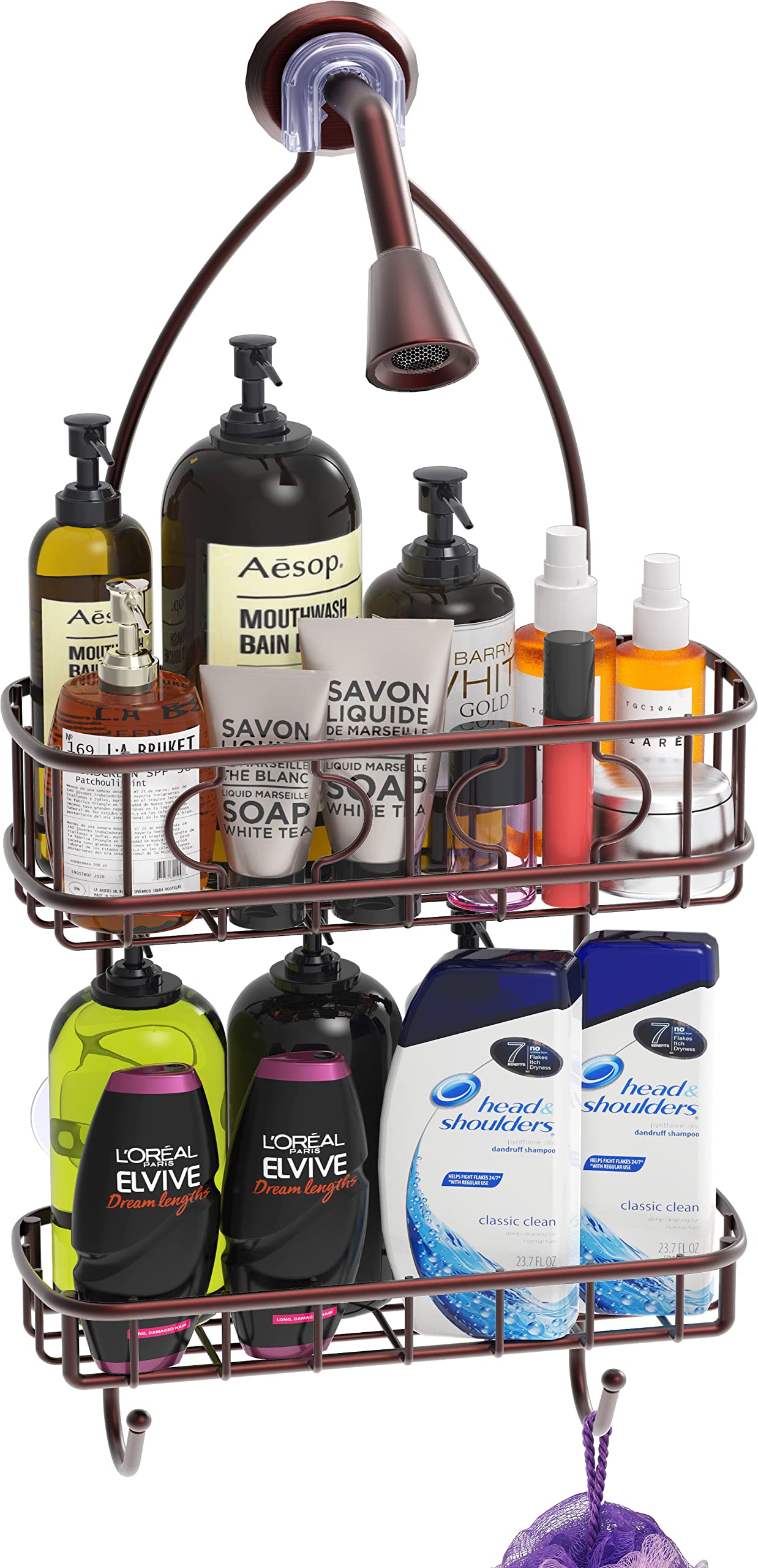 Simple Houseware Bathroom Hanging Shower Head Caddy Organizer, Bronze (22 X 10.2 X 4.2 Inches)