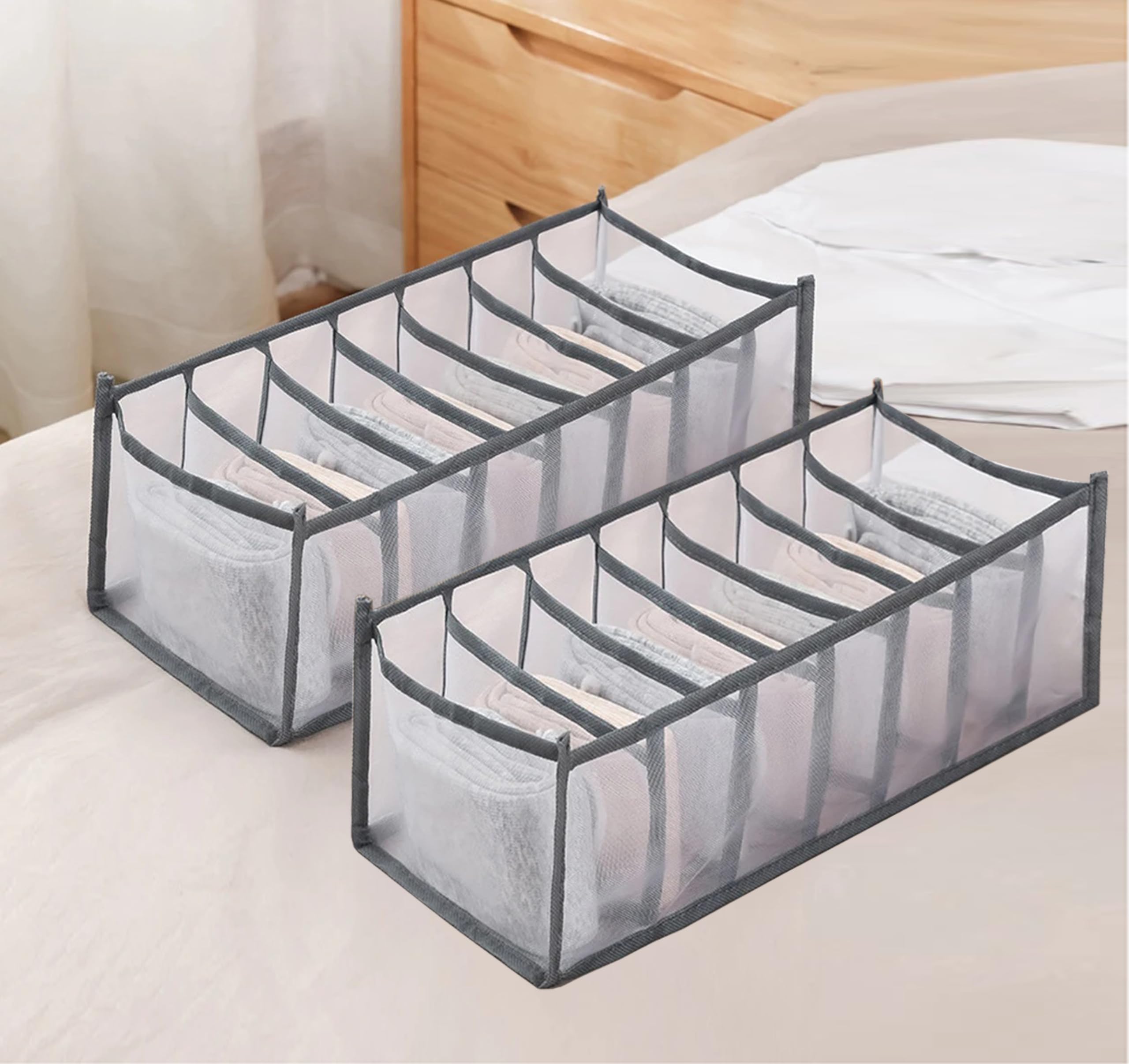 Atorakushon 7Grid Foldable Storage Organizer For Clothes| Durable Mesh | Almirah & Wardrobe Organiser Basket Storage Box For So