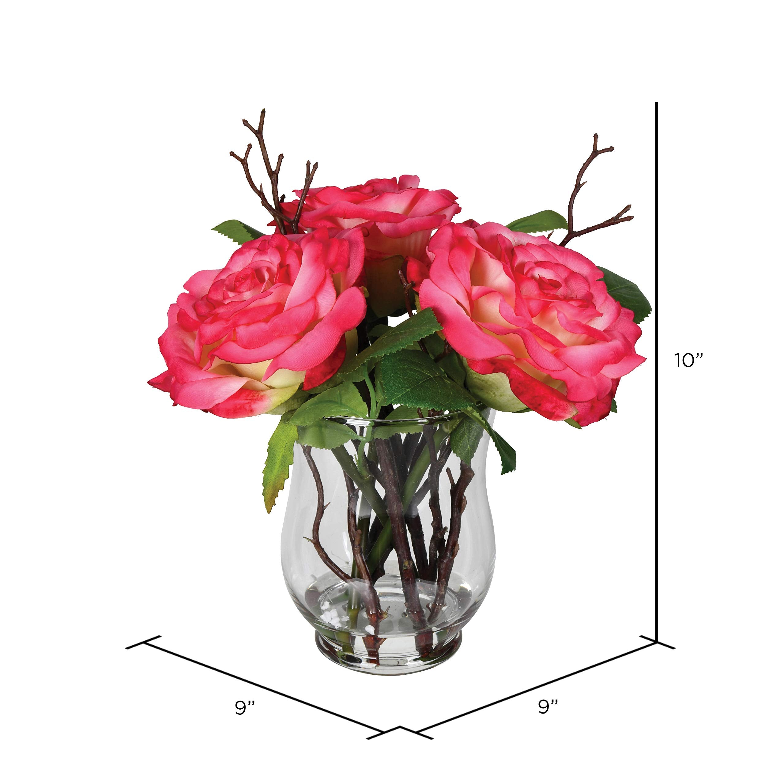 Vickerman 10'' Dark Pink Rose In Glass Vase - FX190202
